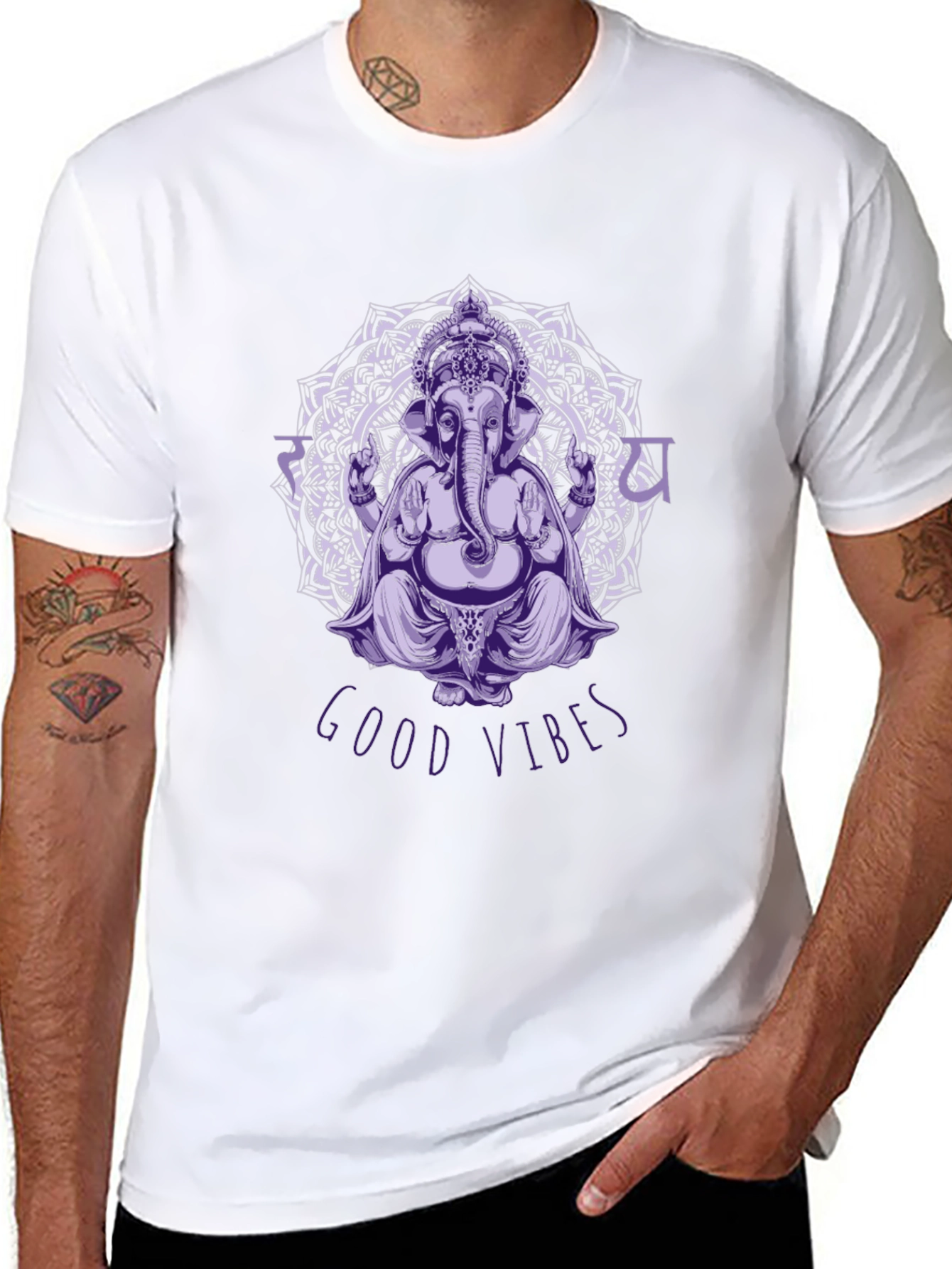 Ganesh Good Vibes Black Graphic T-Shirt