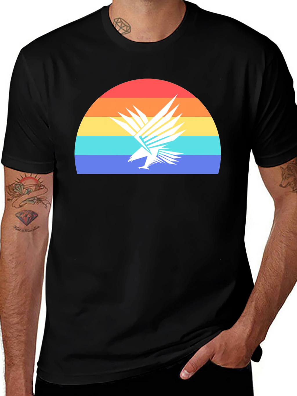Retro Eagle Sunset Graphic Tee - Black Cotton T-Shirt