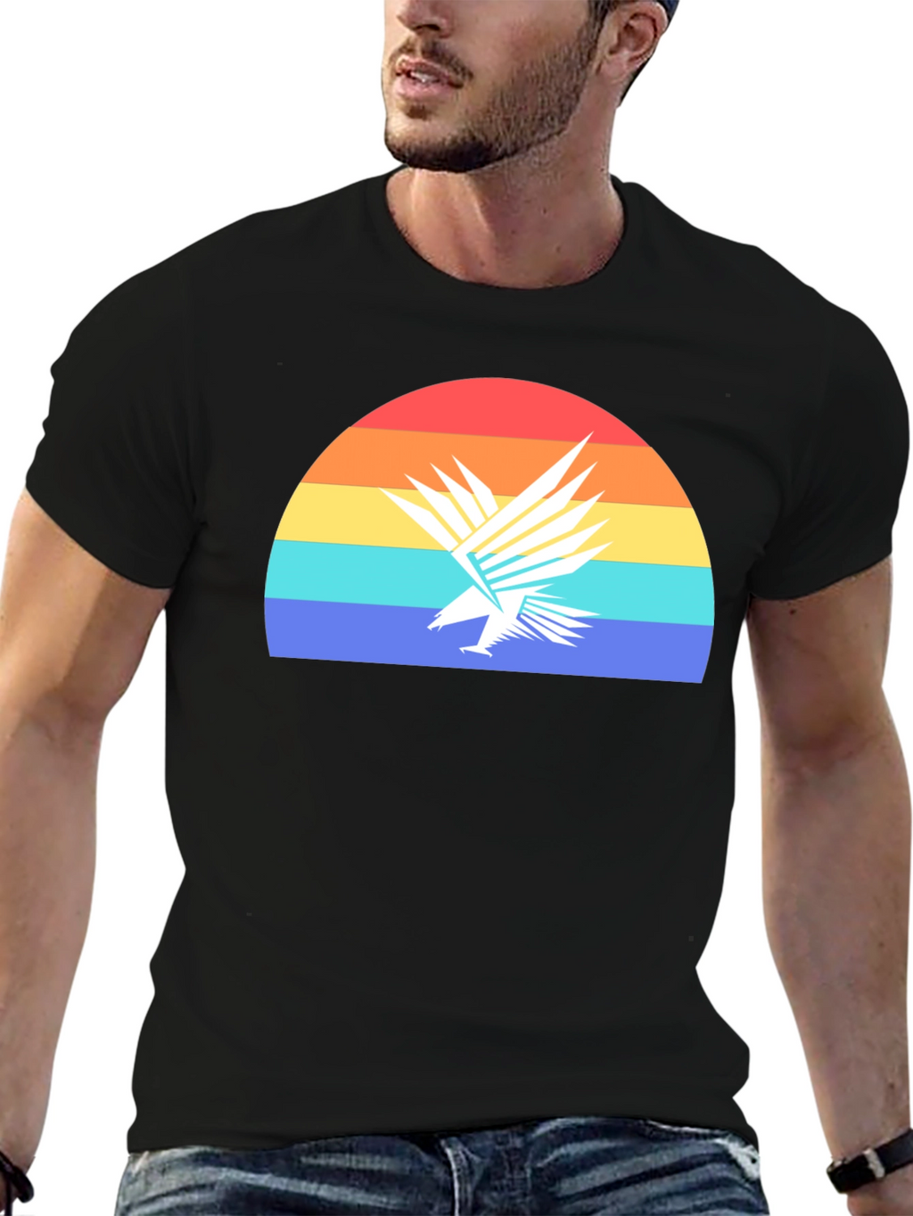 Retro Eagle Sunset Graphic Tee - Black Cotton T-Shirt