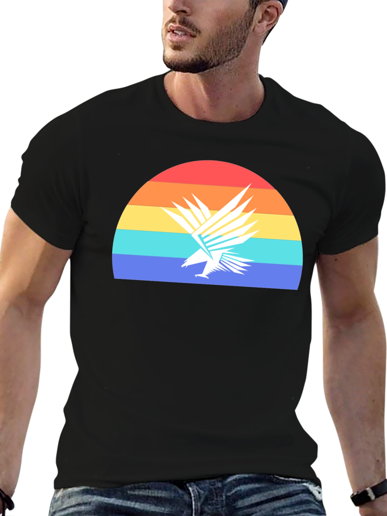 Retro Eagle Sunset Graphic Tee - Black Cotton T-Shirt
