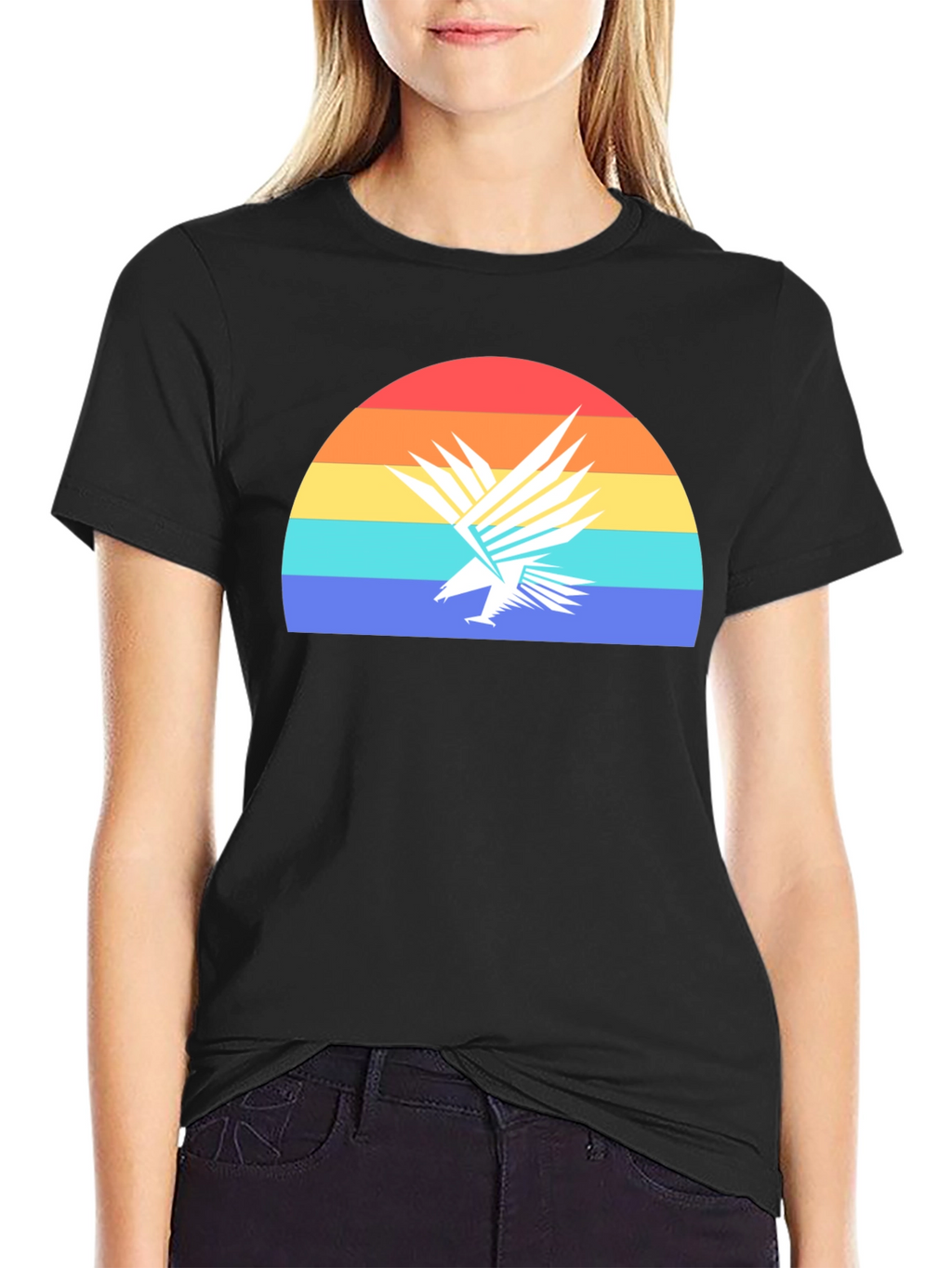 Retro Eagle Sunset Graphic Tee - Black Cotton T-Shirt