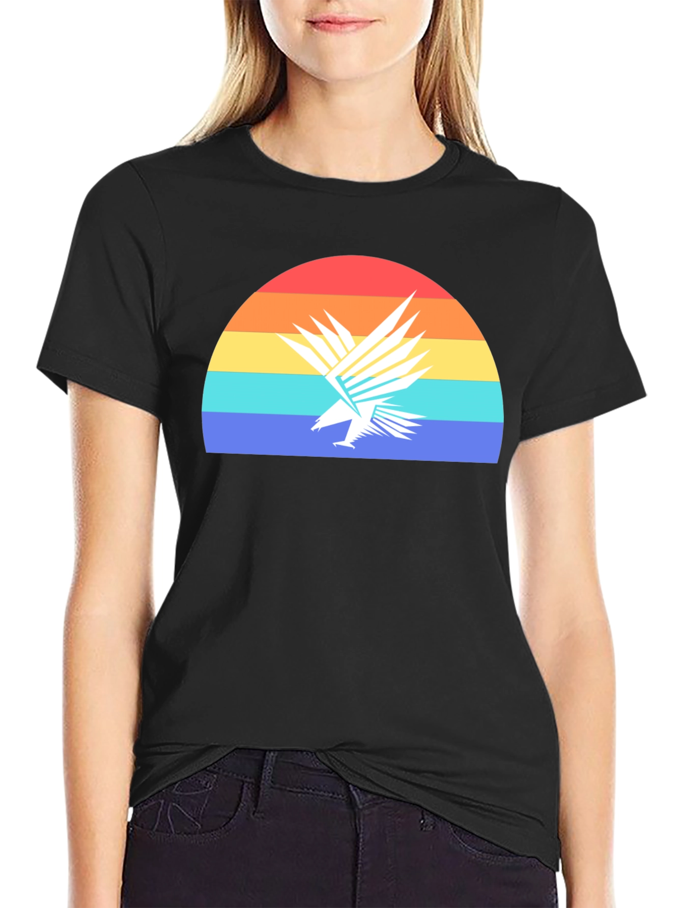 Retro Eagle Sunset Graphic Tee - Black Cotton T-Shirt