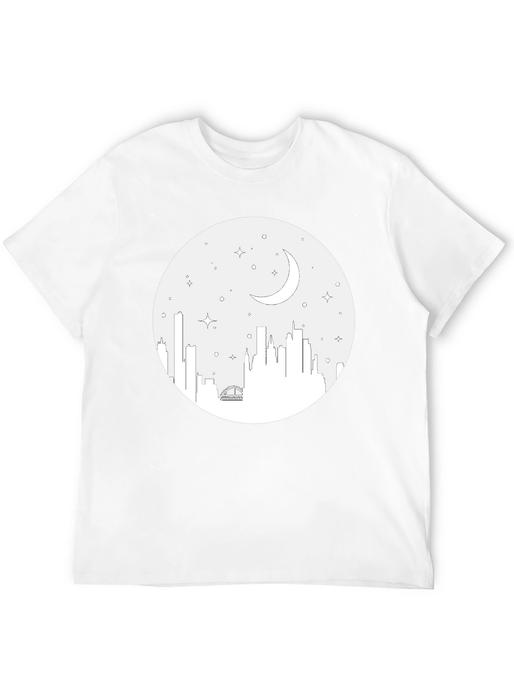 Cityscape Moon Graphic Tee - Black Cotton T-Shirt