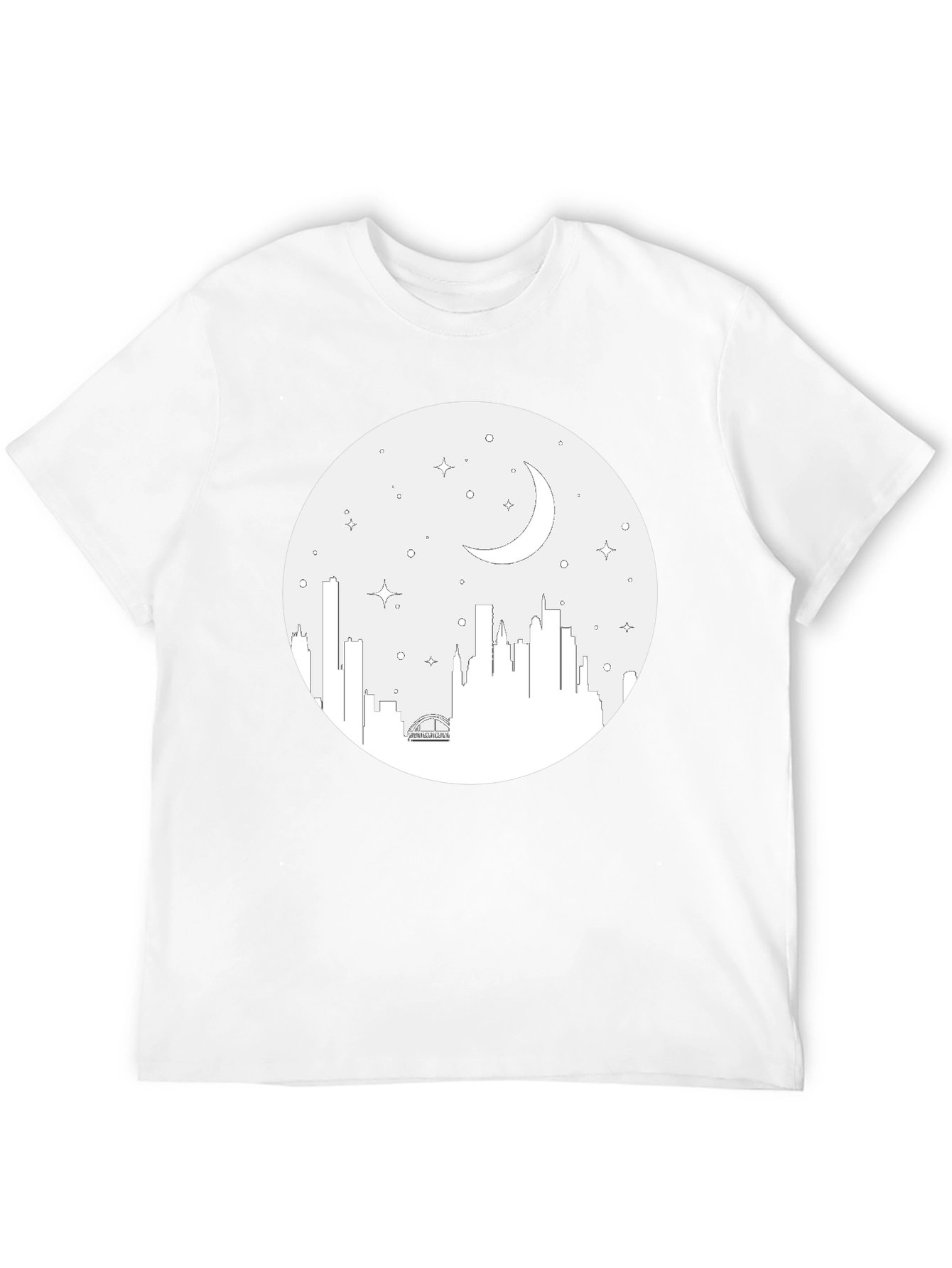 Cityscape Moon Graphic Tee - Black Cotton T-Shirt