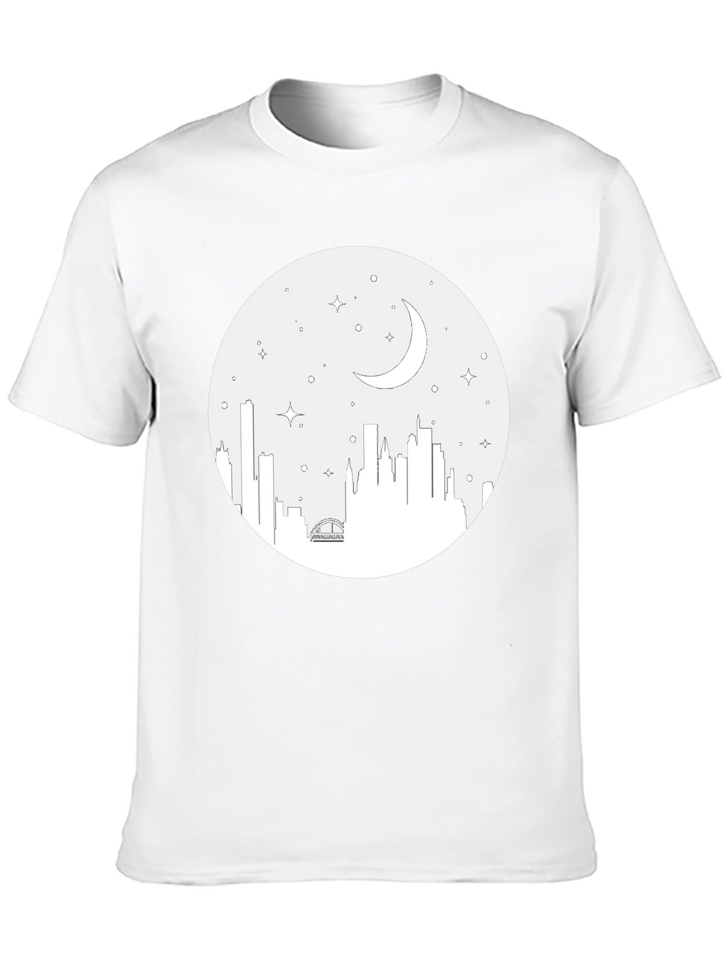 Cityscape Moon Graphic Tee - Black Cotton T-Shirt