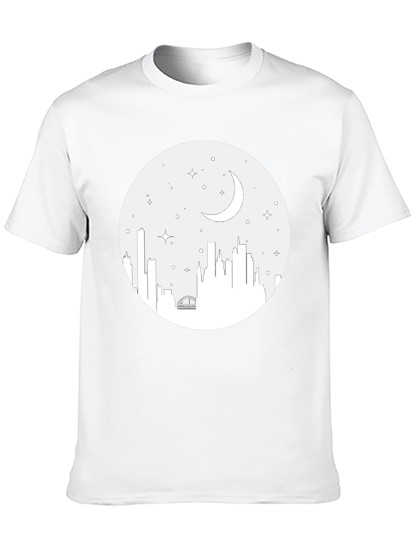 Cityscape Moon Graphic Tee - Black Cotton T-Shirt