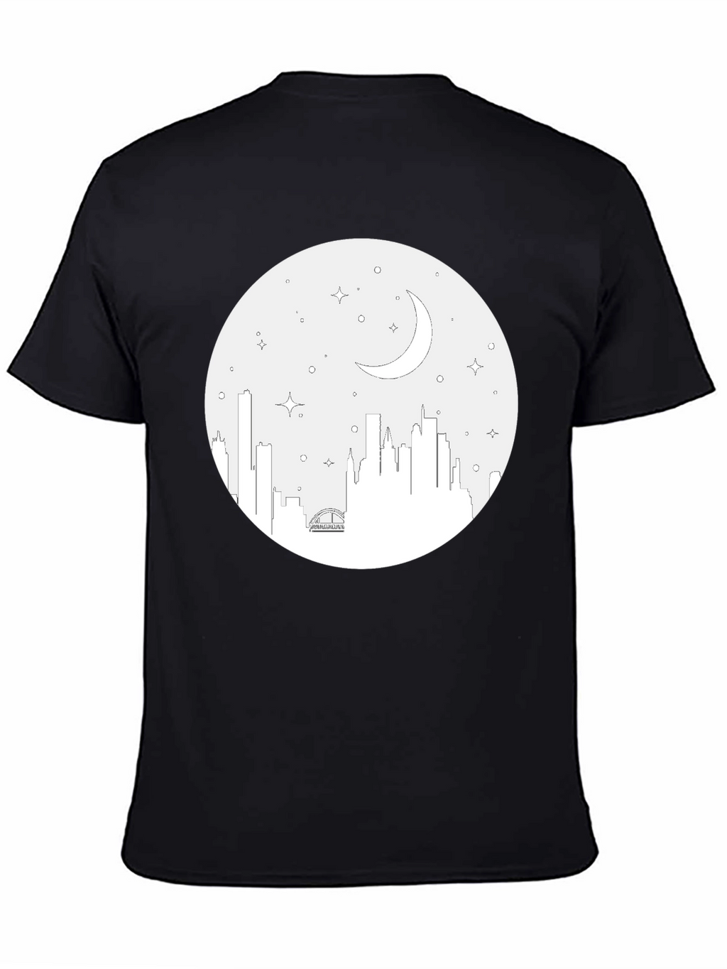 Cityscape Moon Graphic Tee - Black Cotton T-Shirt