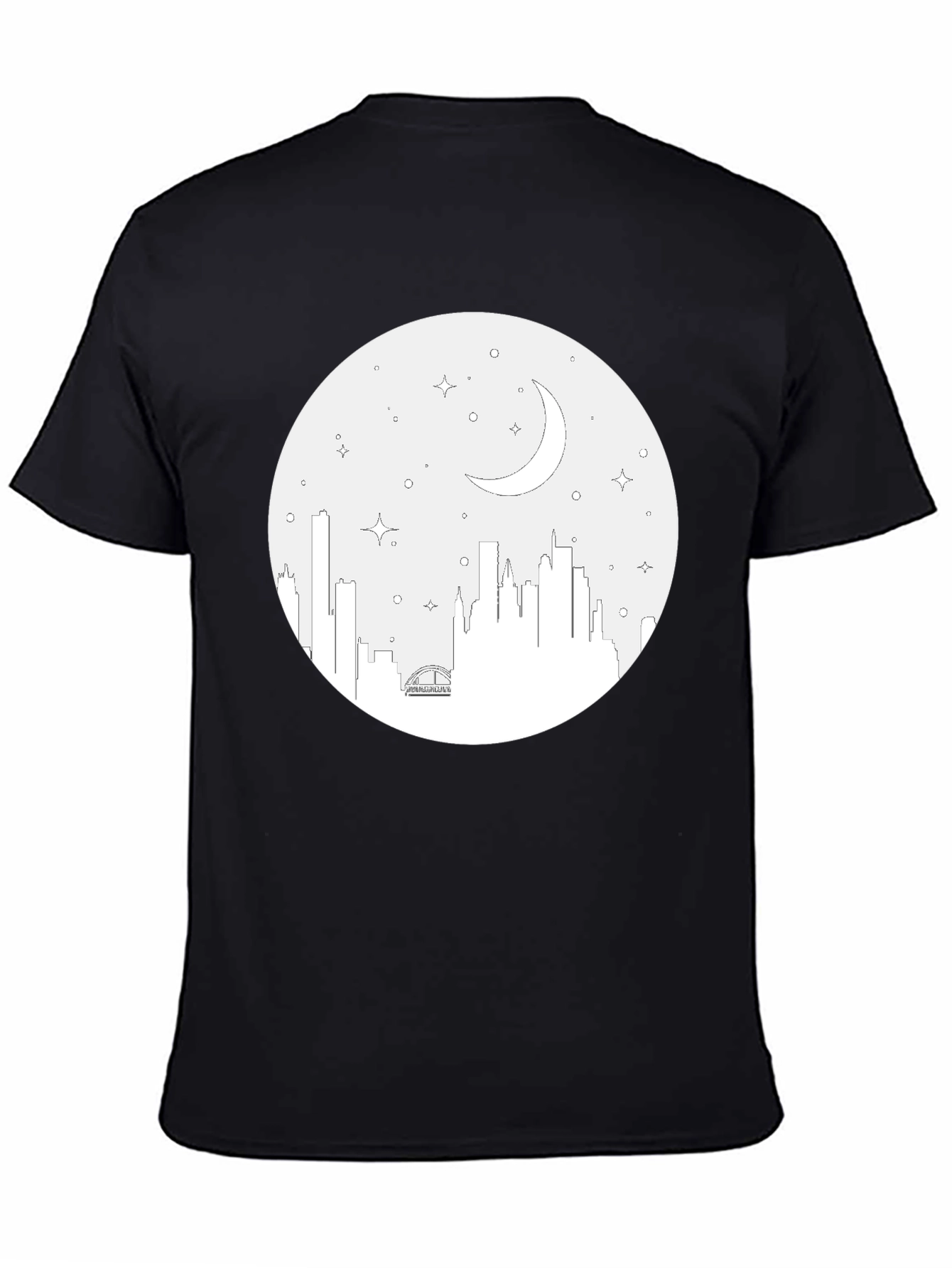 Cityscape Moon Graphic Tee - Black Cotton T-Shirt