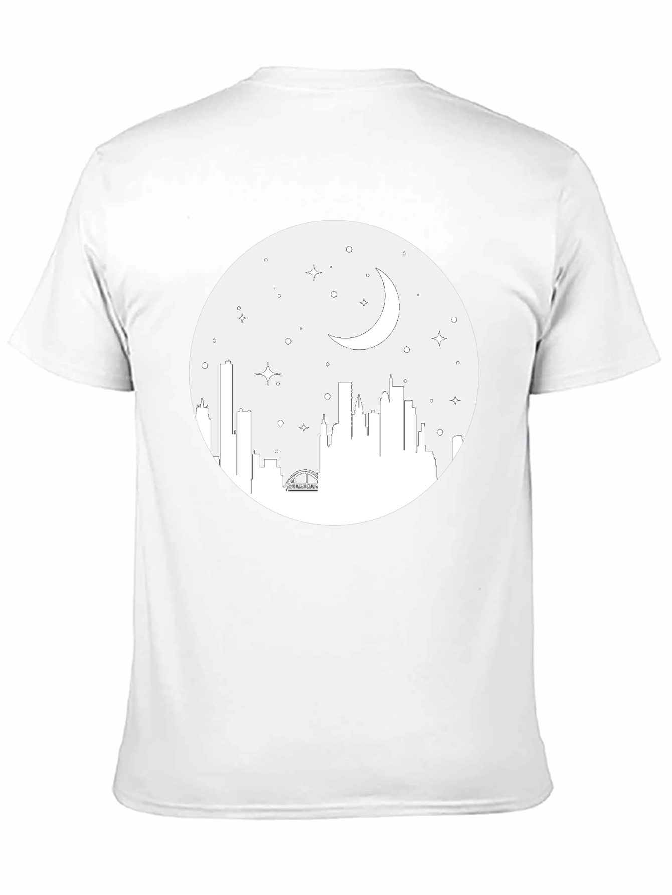 Cityscape Moon Graphic Tee - Black Cotton T-Shirt