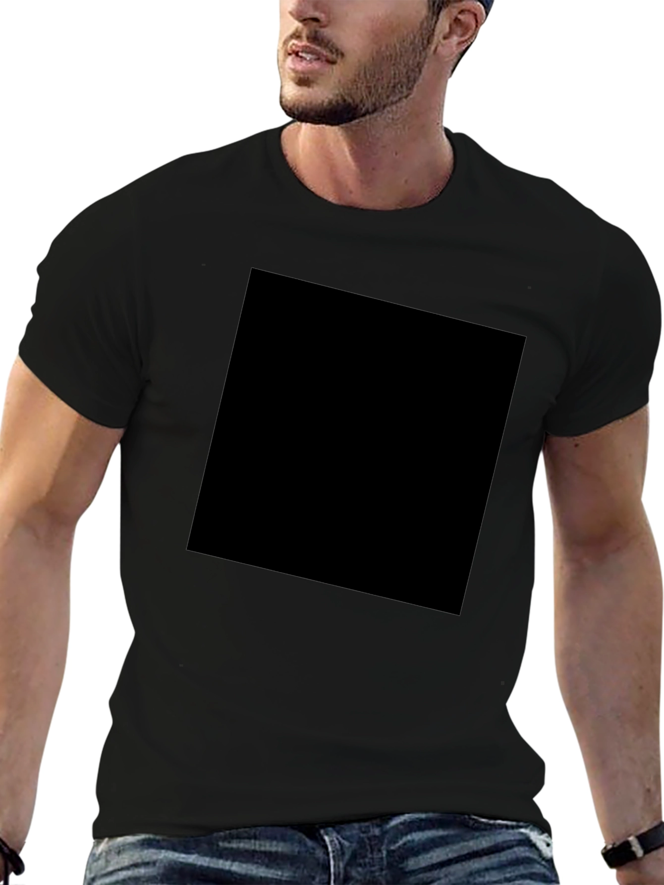 Mens Solid Black Crew Neck T-Shirt Casual Wear