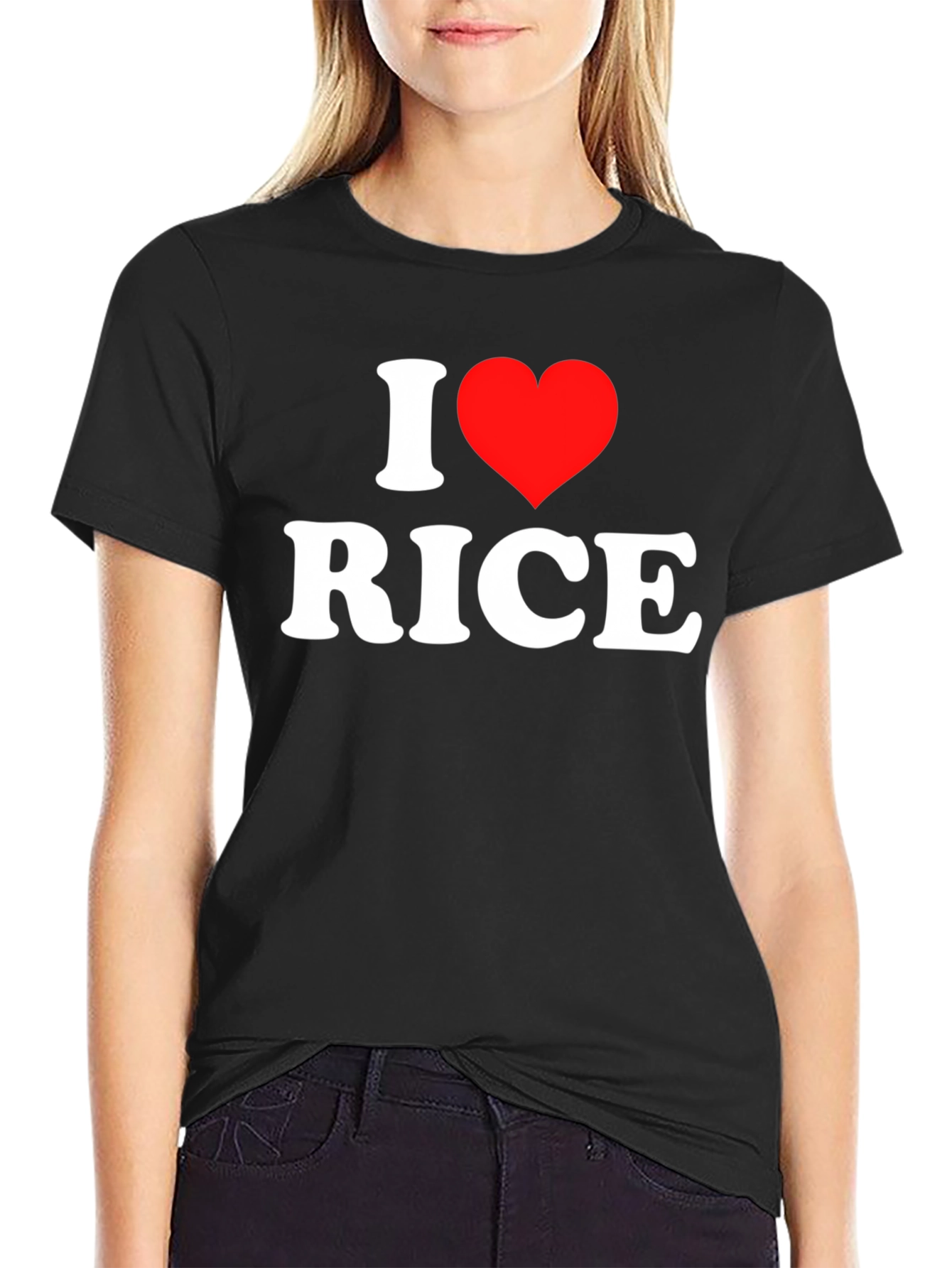 I Love Rice T-Shirt - Heart Graphic - Black Cotton Tee