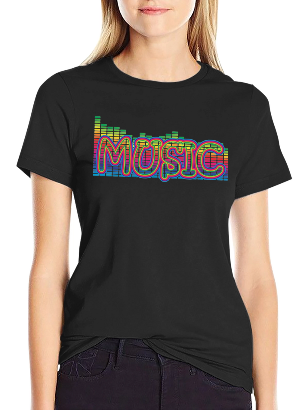 Music Graphic Print Black T-Shirt