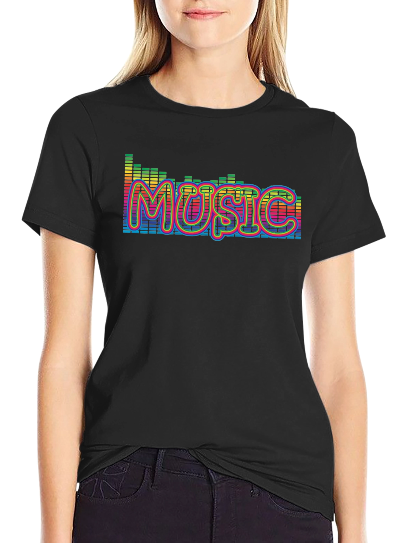Music Graphic Print Black T-Shirt