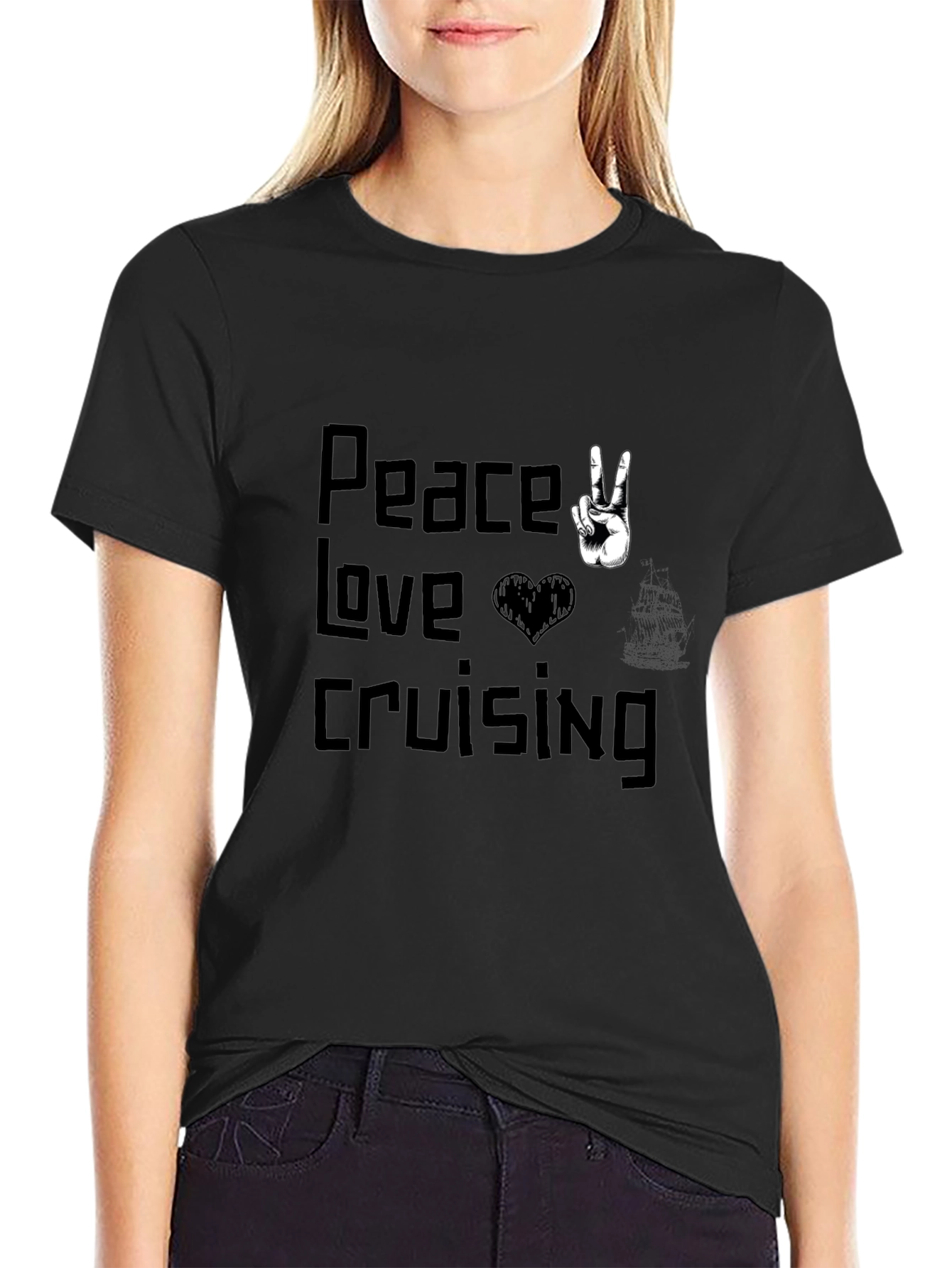 Peace Love Cruising Black Graphic T-Shirt