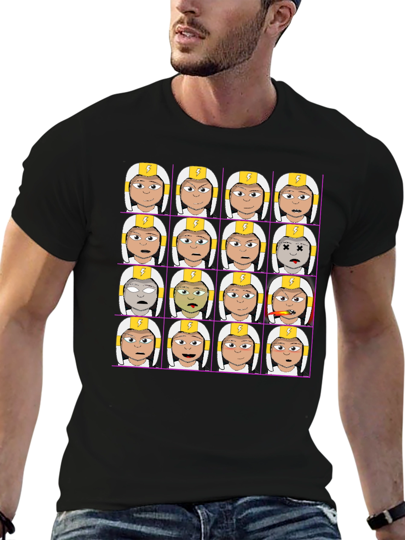 Funny Character Grid Print T-Shirt