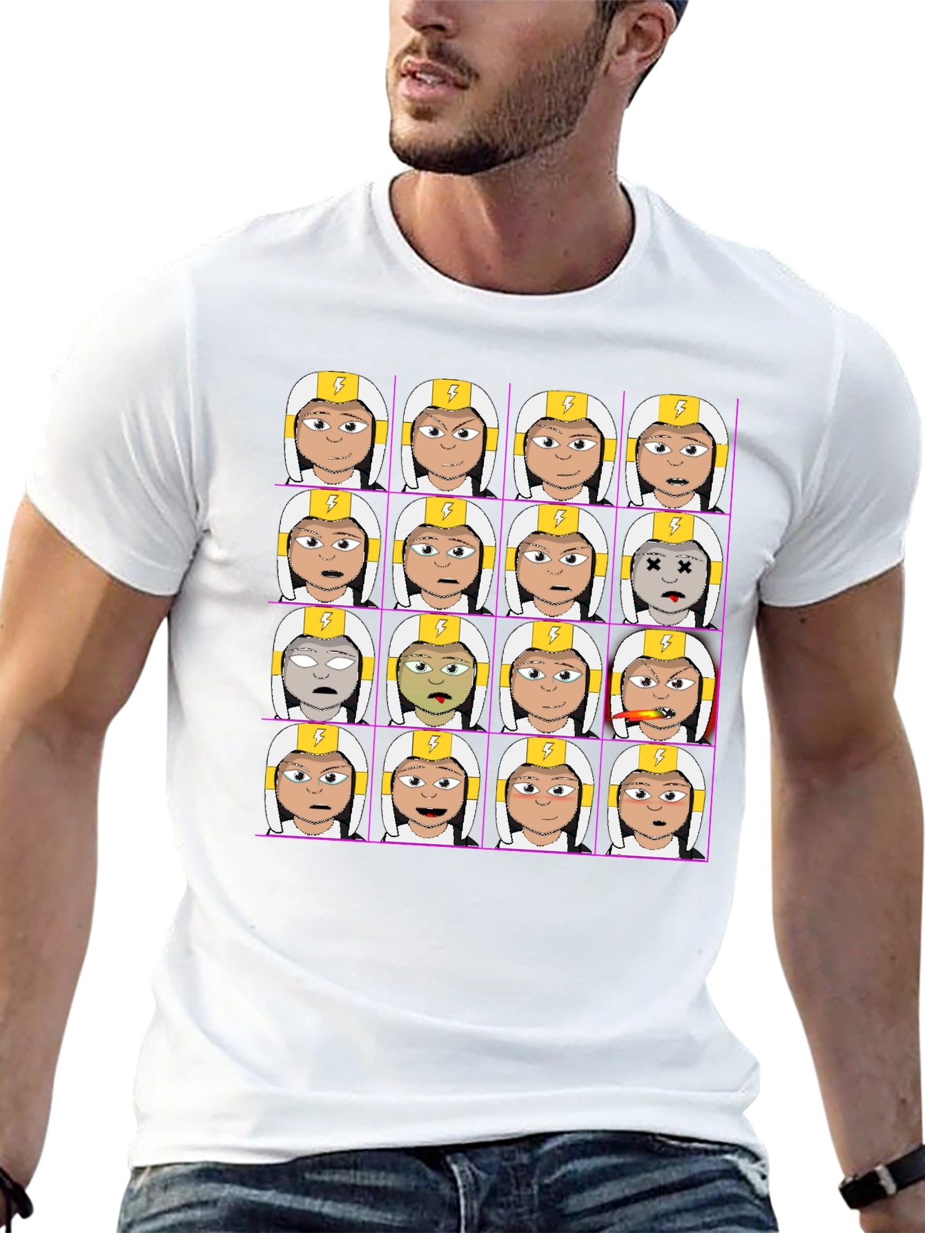 Funny Character Grid Print T-Shirt
