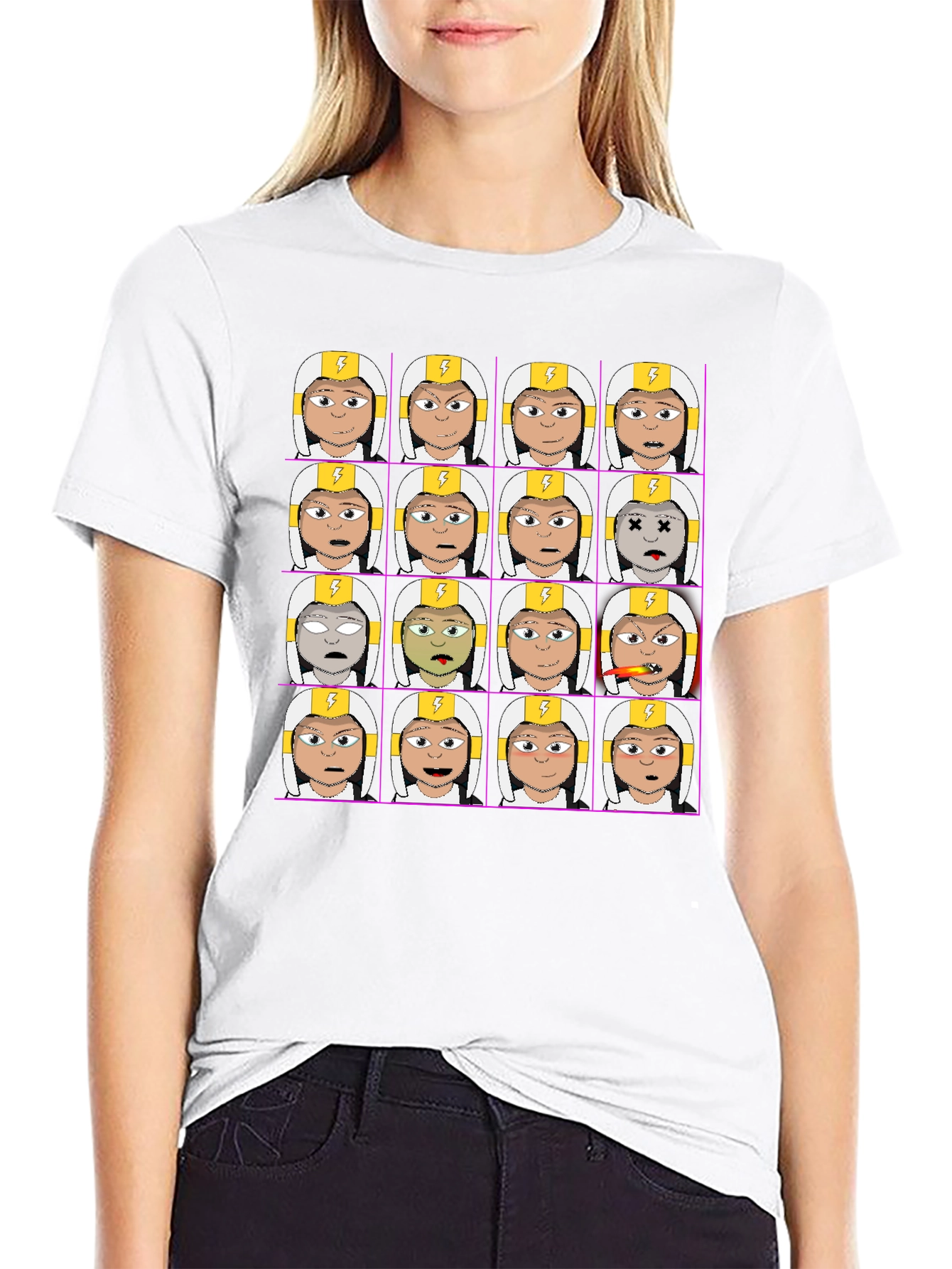 Funny Character Grid Print T-Shirt
