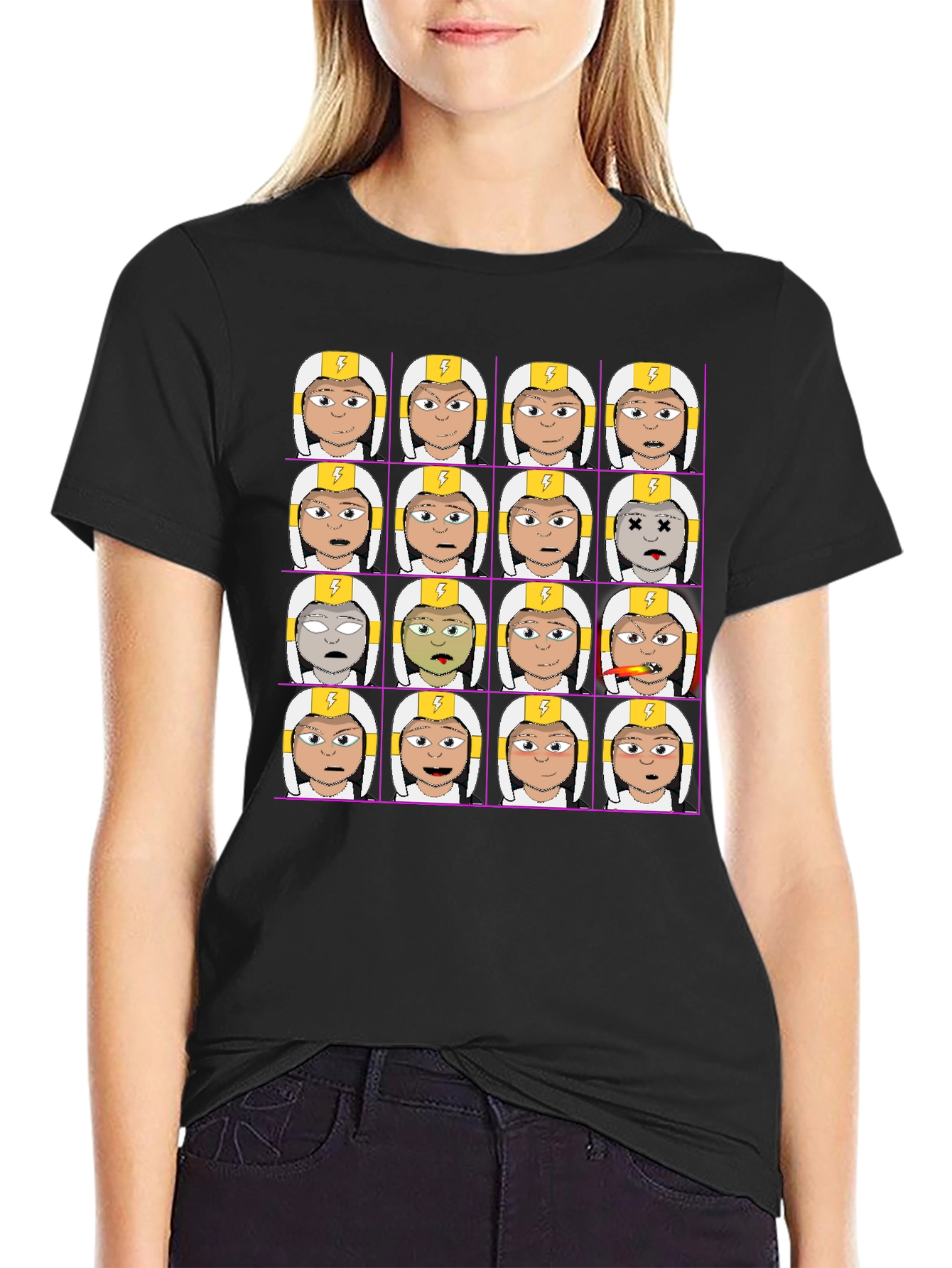 Funny Character Grid Print T-Shirt