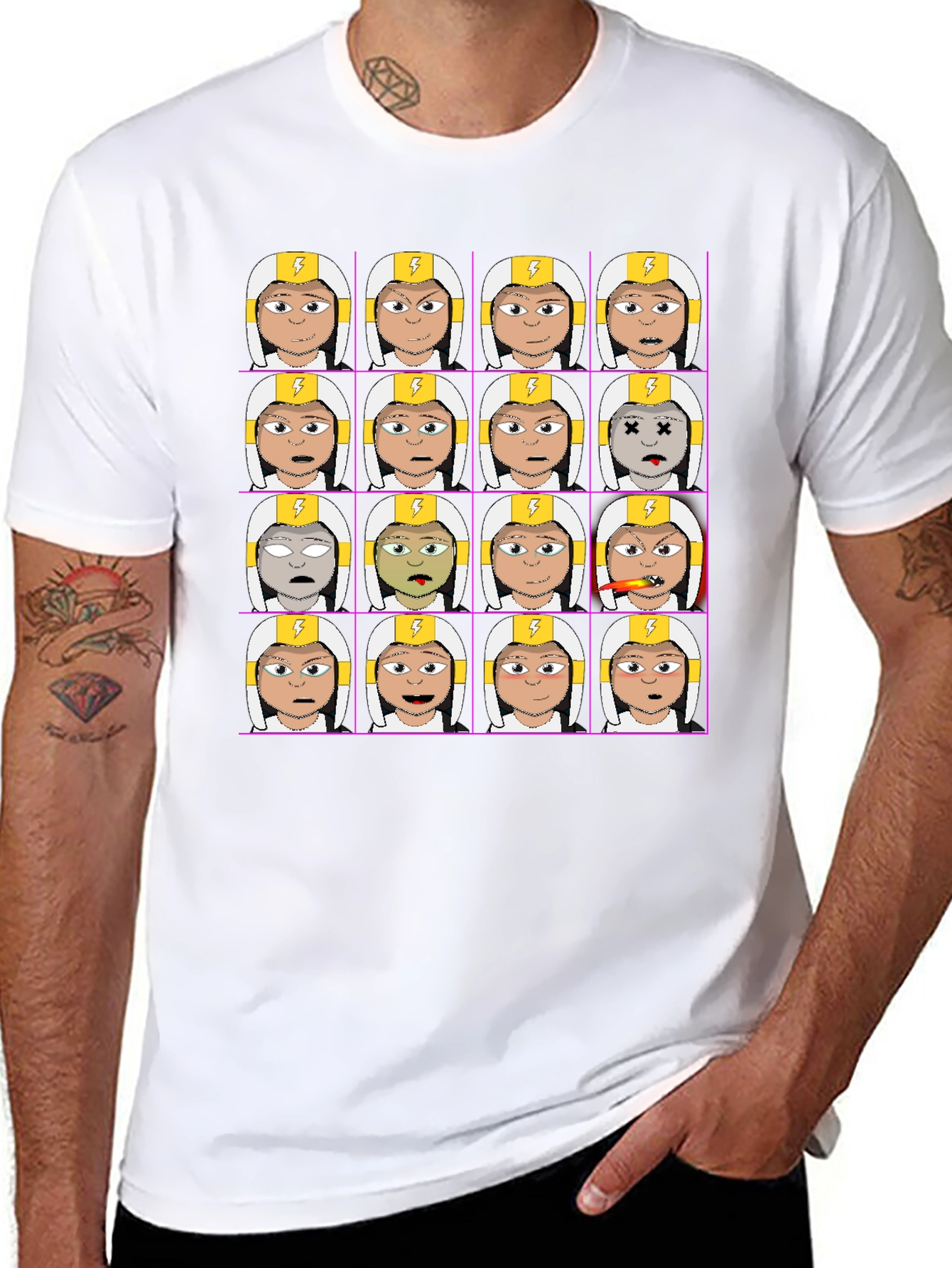 Funny Character Grid Print T-Shirt