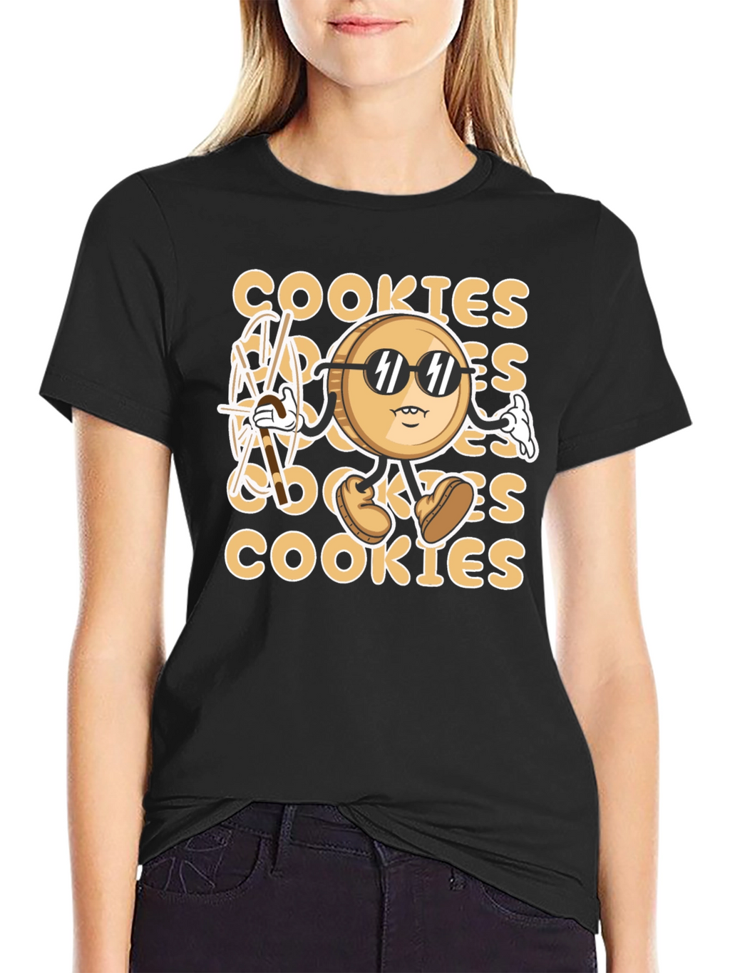 Cool Cookie Cartoon Graphic T-Shirt - Black
