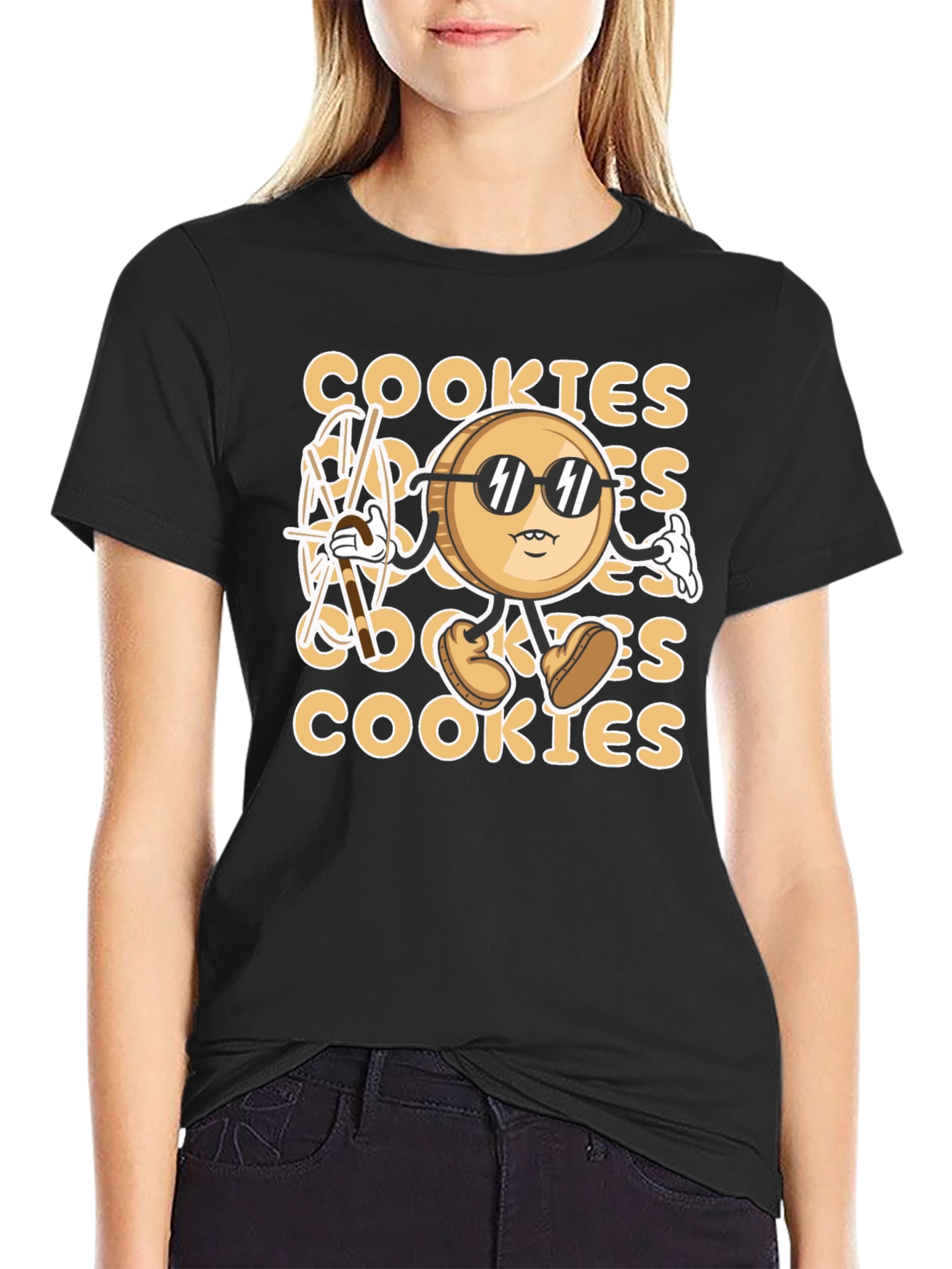 Cool Cookie Cartoon Graphic T-Shirt - Black