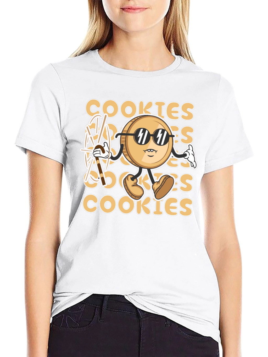 Cool Cookie Cartoon Graphic T-Shirt - Black