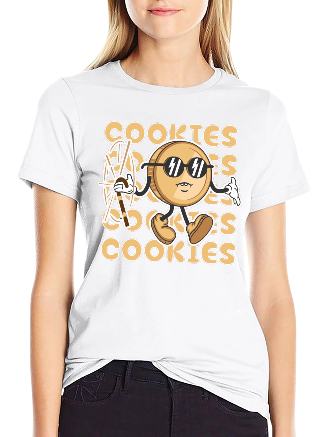 Cool Cookie Cartoon Graphic T-Shirt - Black