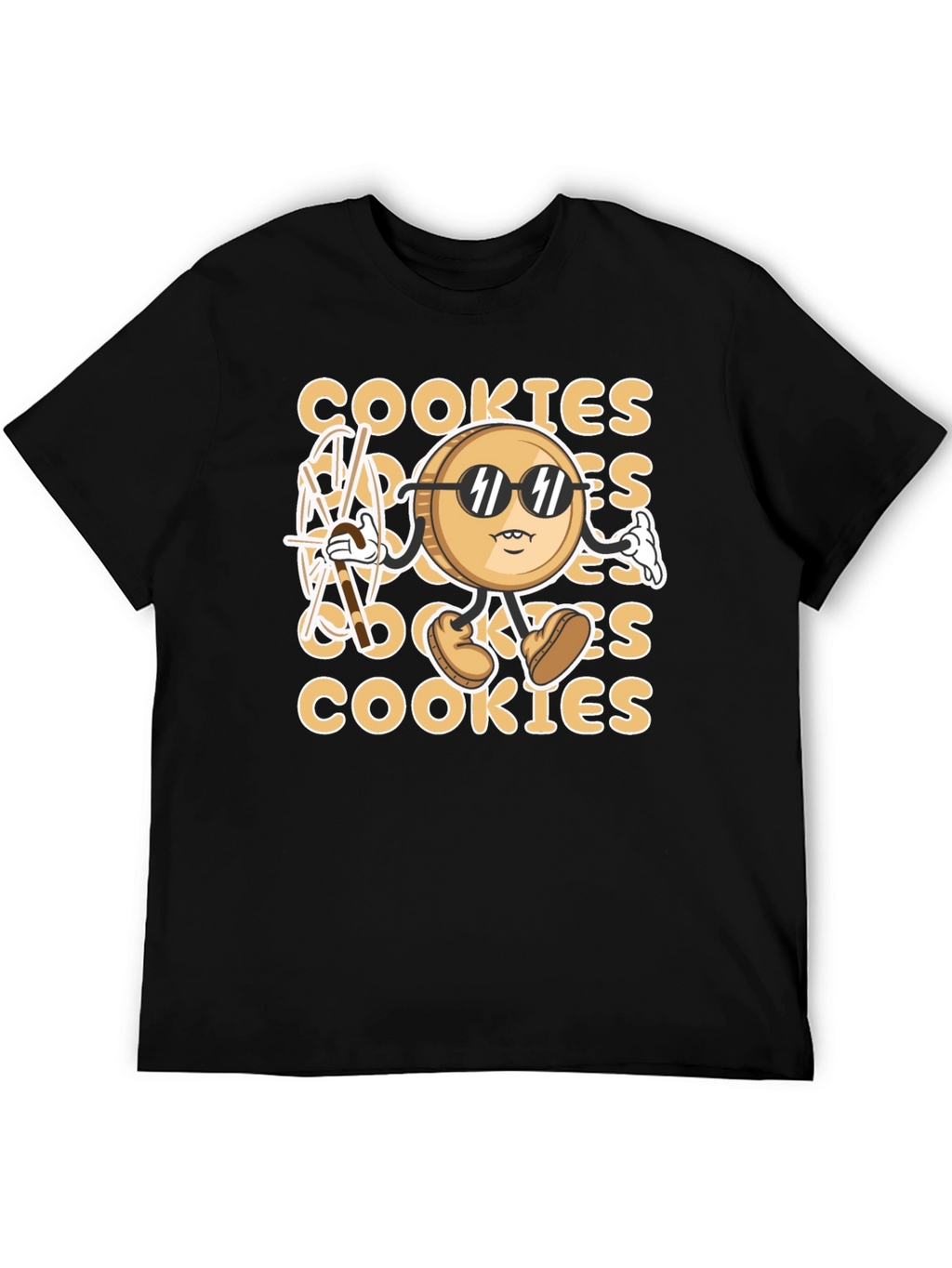 Cool Cookie Cartoon Graphic T-Shirt - Black