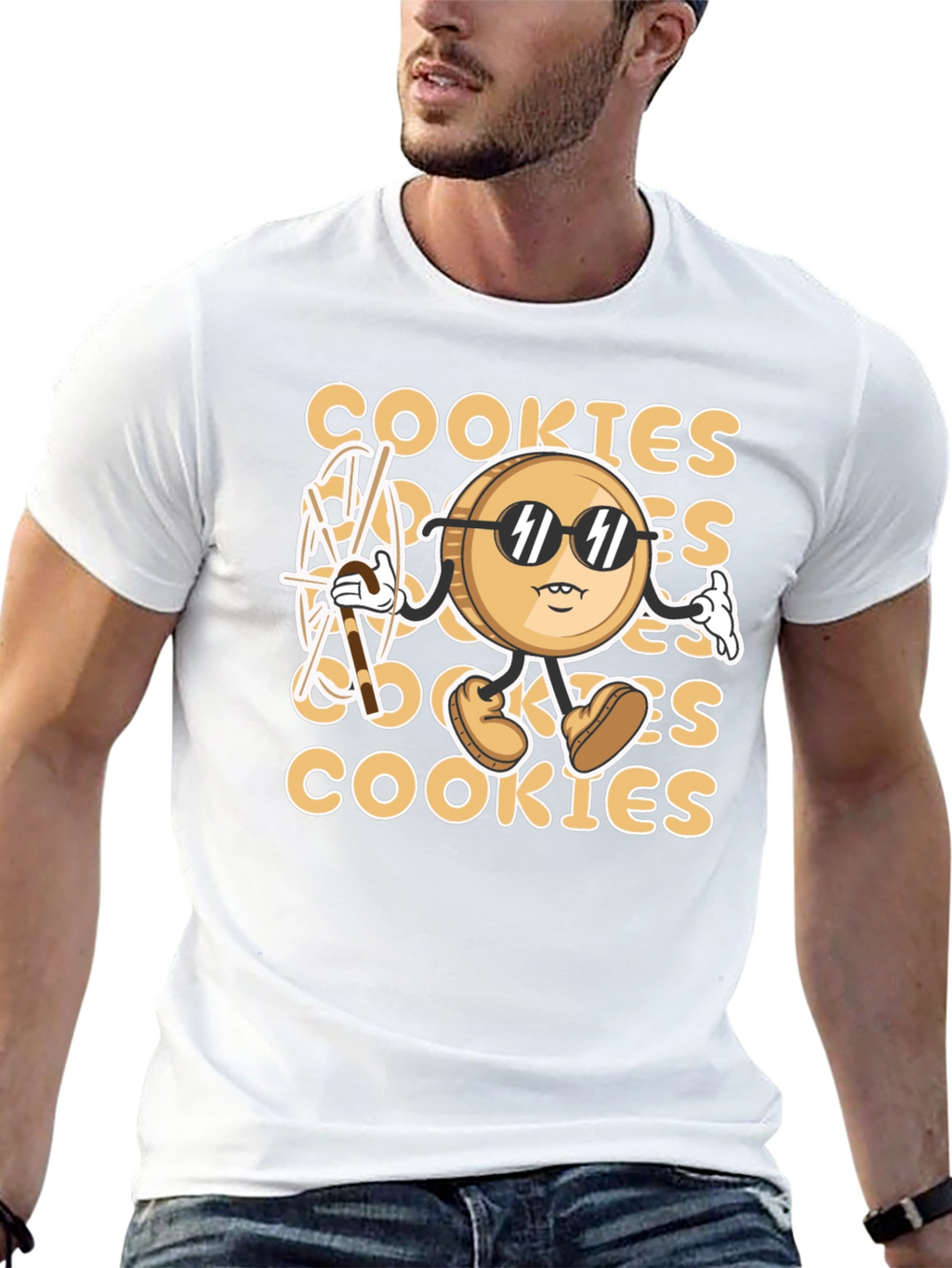 Cool Cookie Cartoon Graphic T-Shirt - Black