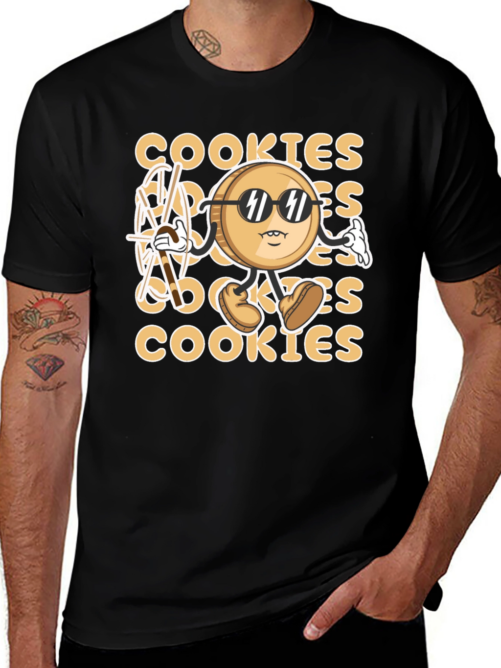 Cool Cookie Cartoon Graphic T-Shirt - Black
