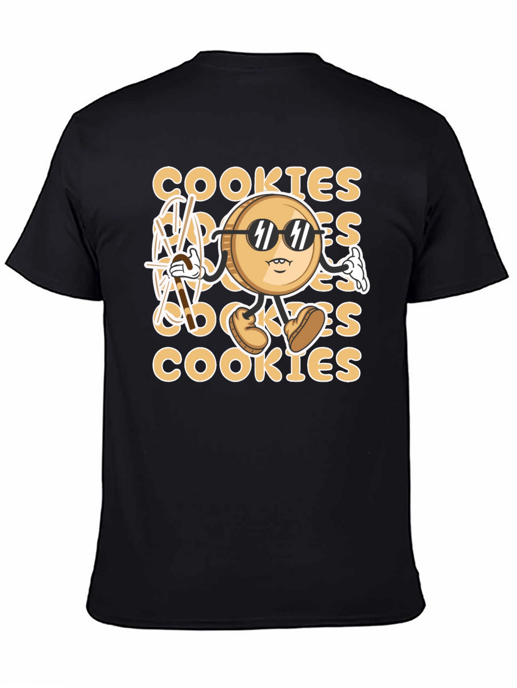 Cool Cookie Cartoon Graphic T-Shirt - Black