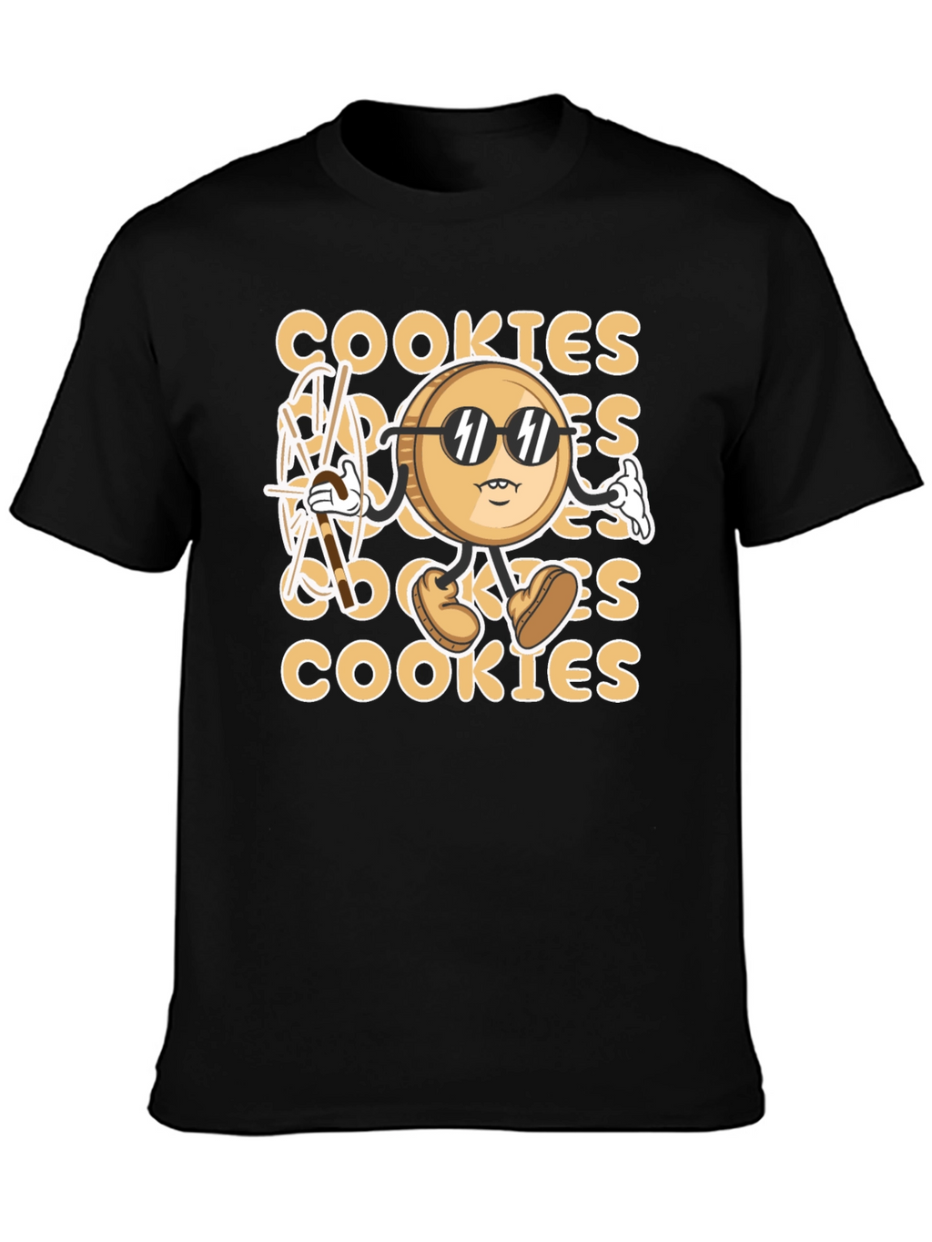 Cool Cookie Cartoon Graphic T-Shirt - Black
