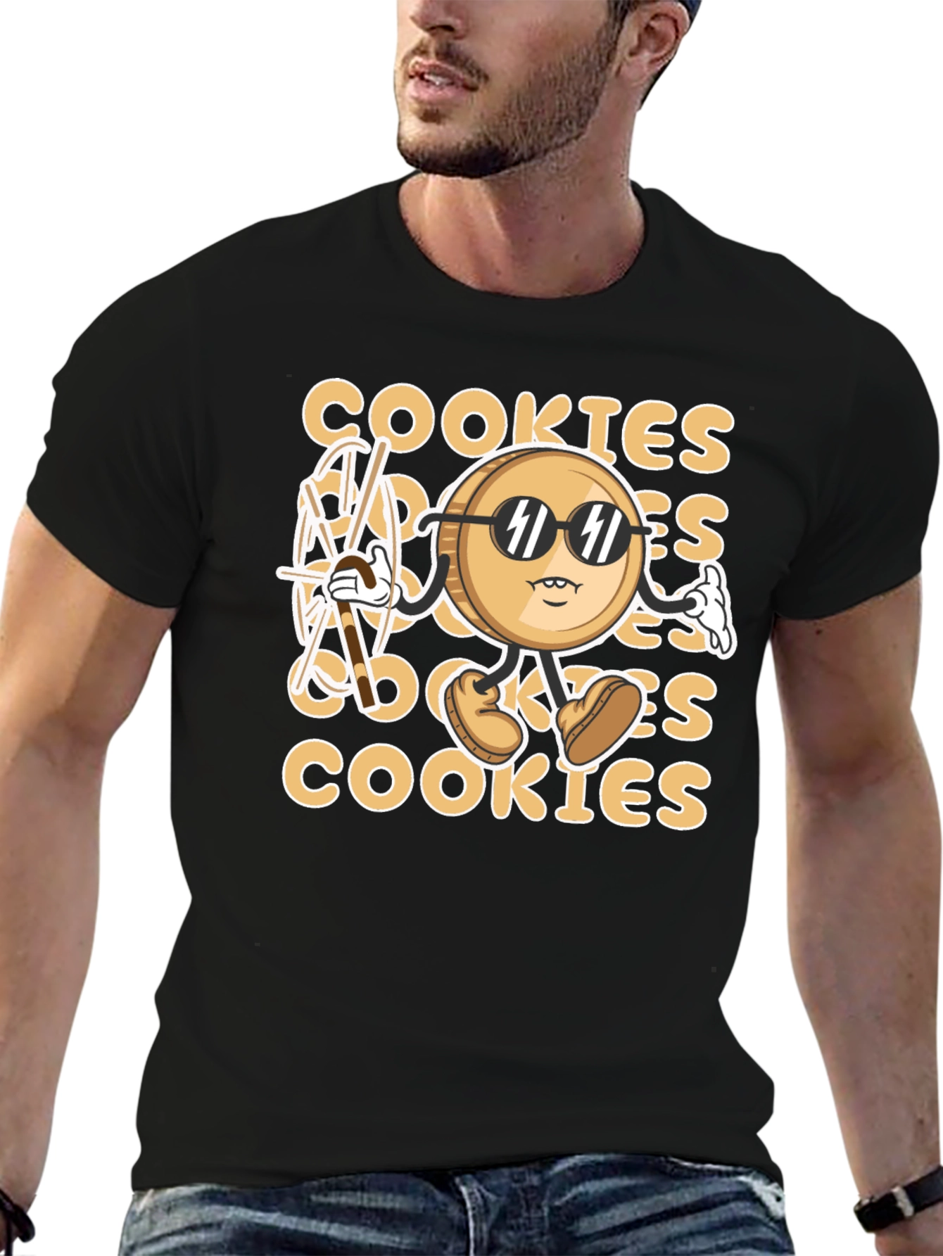 Cool Cookie Cartoon Graphic T-Shirt - Black