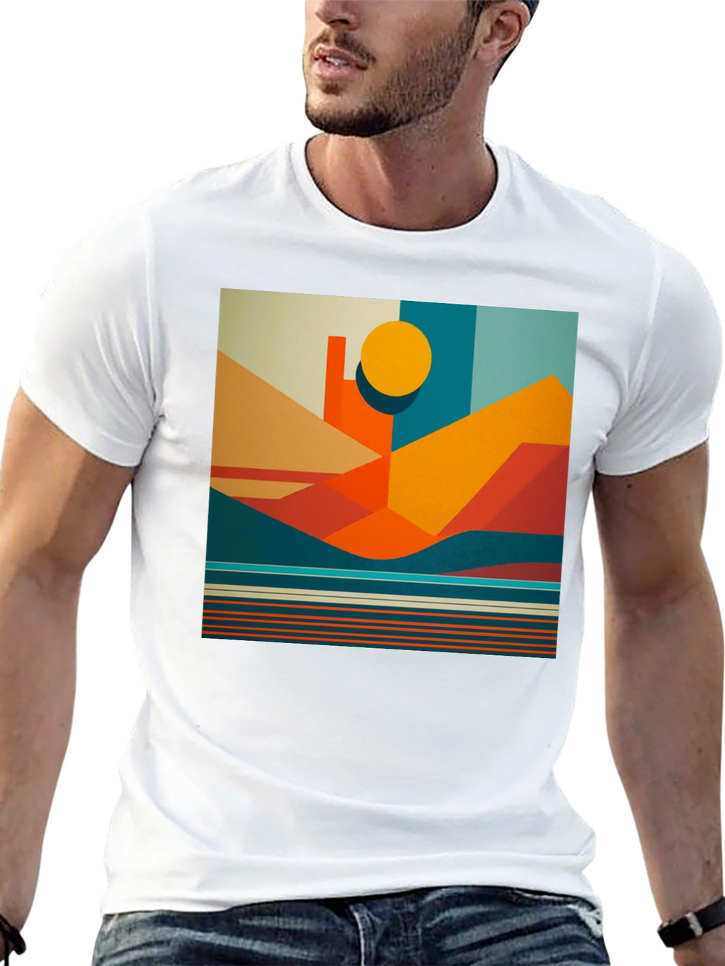Geometric Landscape Graphic Tee - Modern Art Shirt