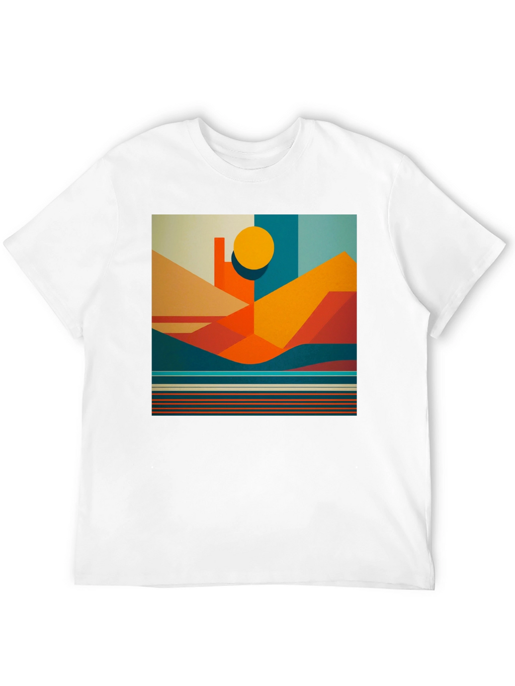 Geometric Landscape Graphic Tee - Modern Art Shirt