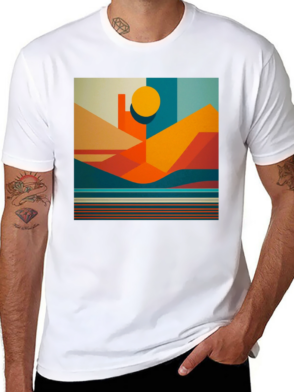 Geometric Landscape Graphic Tee - Modern Art Shirt