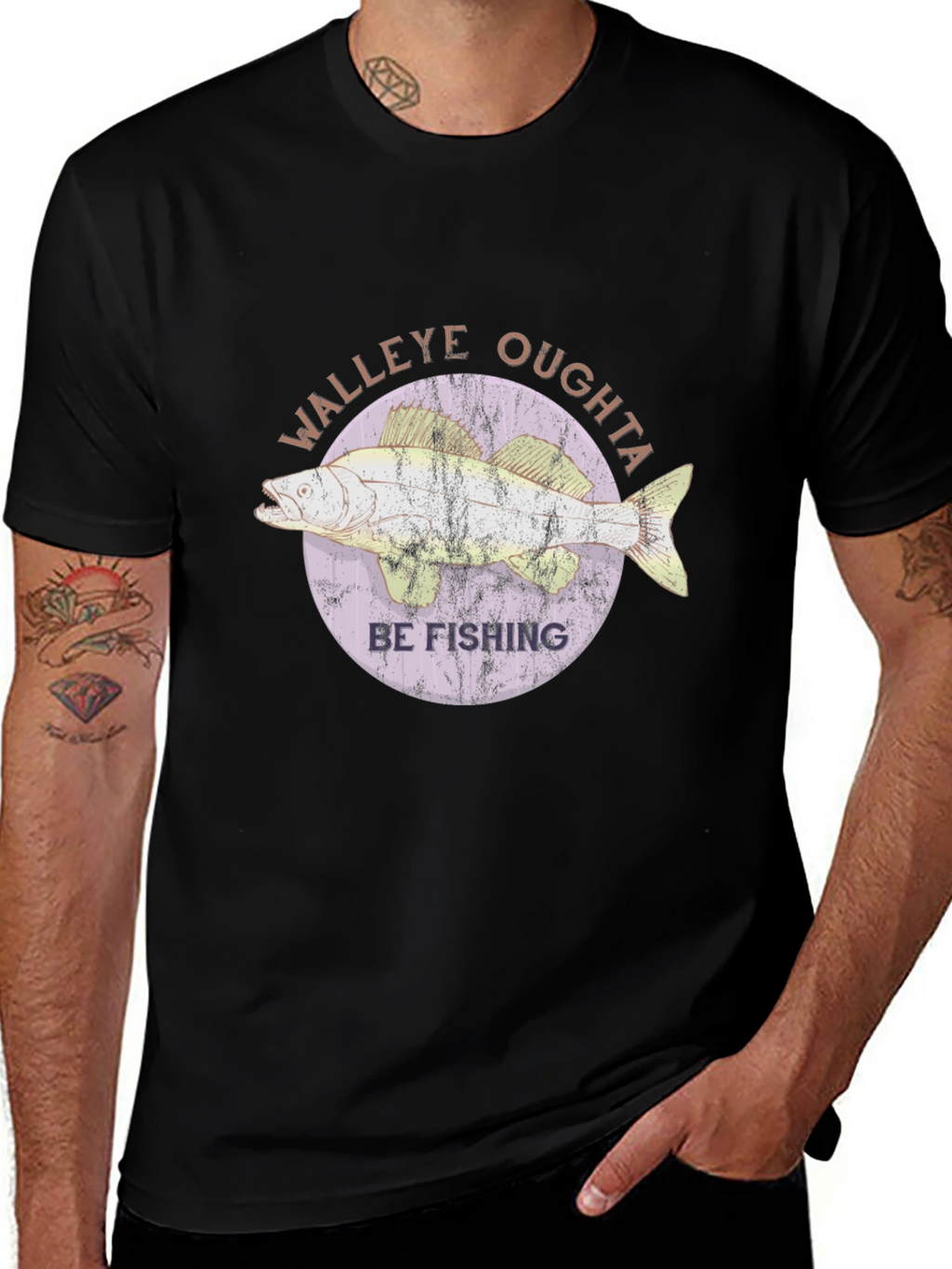 Walleye Fishing T-Shirt - Oughta Be Fishing Black Tee