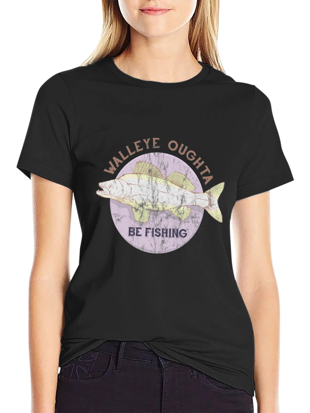 Walleye Fishing T-Shirt - Oughta Be Fishing Black Tee
