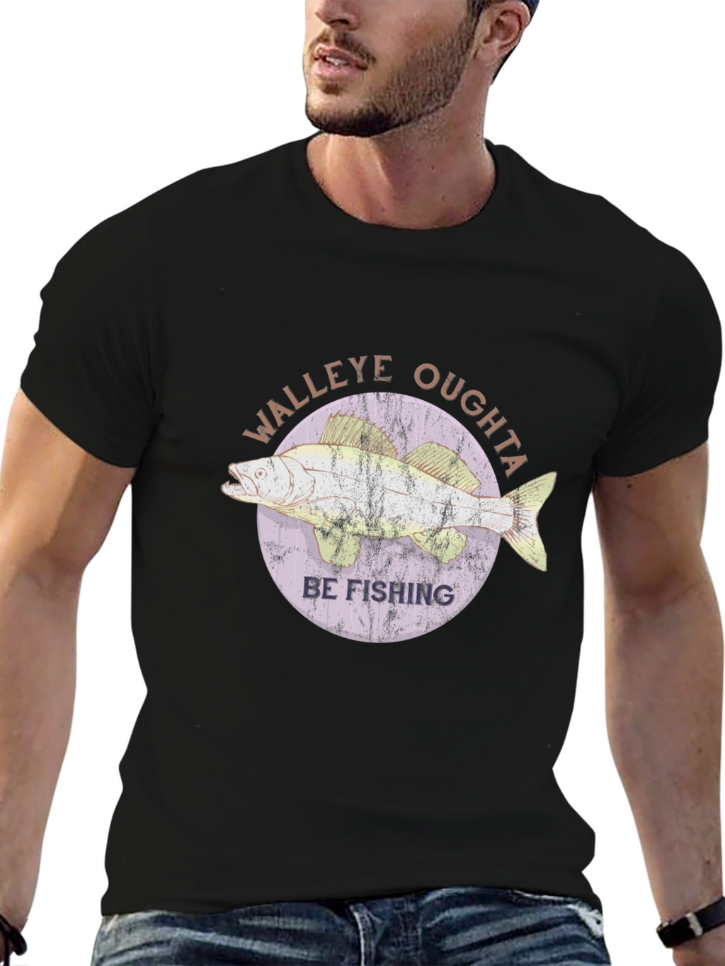 Walleye Fishing T-Shirt - Oughta Be Fishing Black Tee
