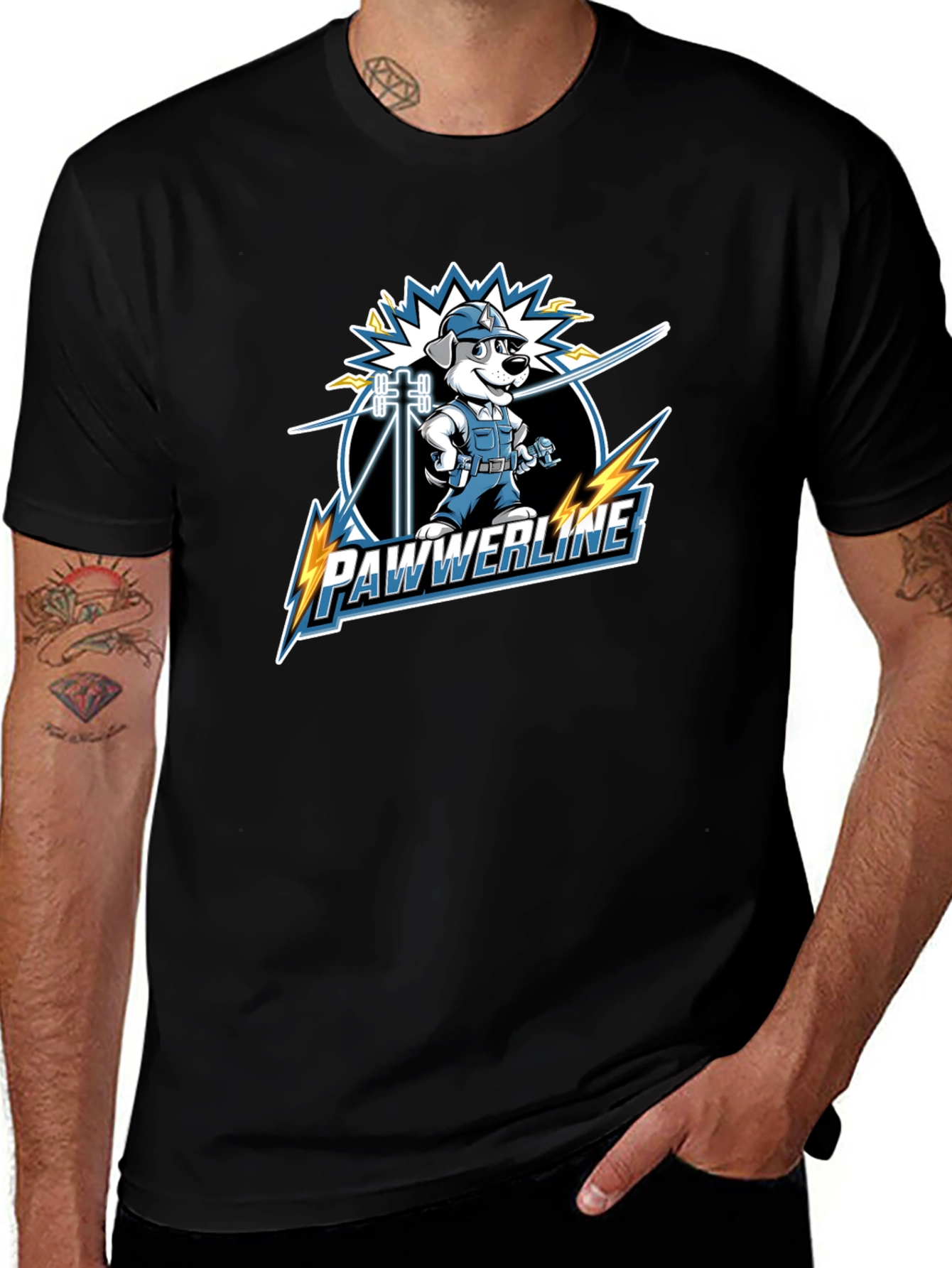 Pawwerline Electrician Dog Graphic T-Shirt