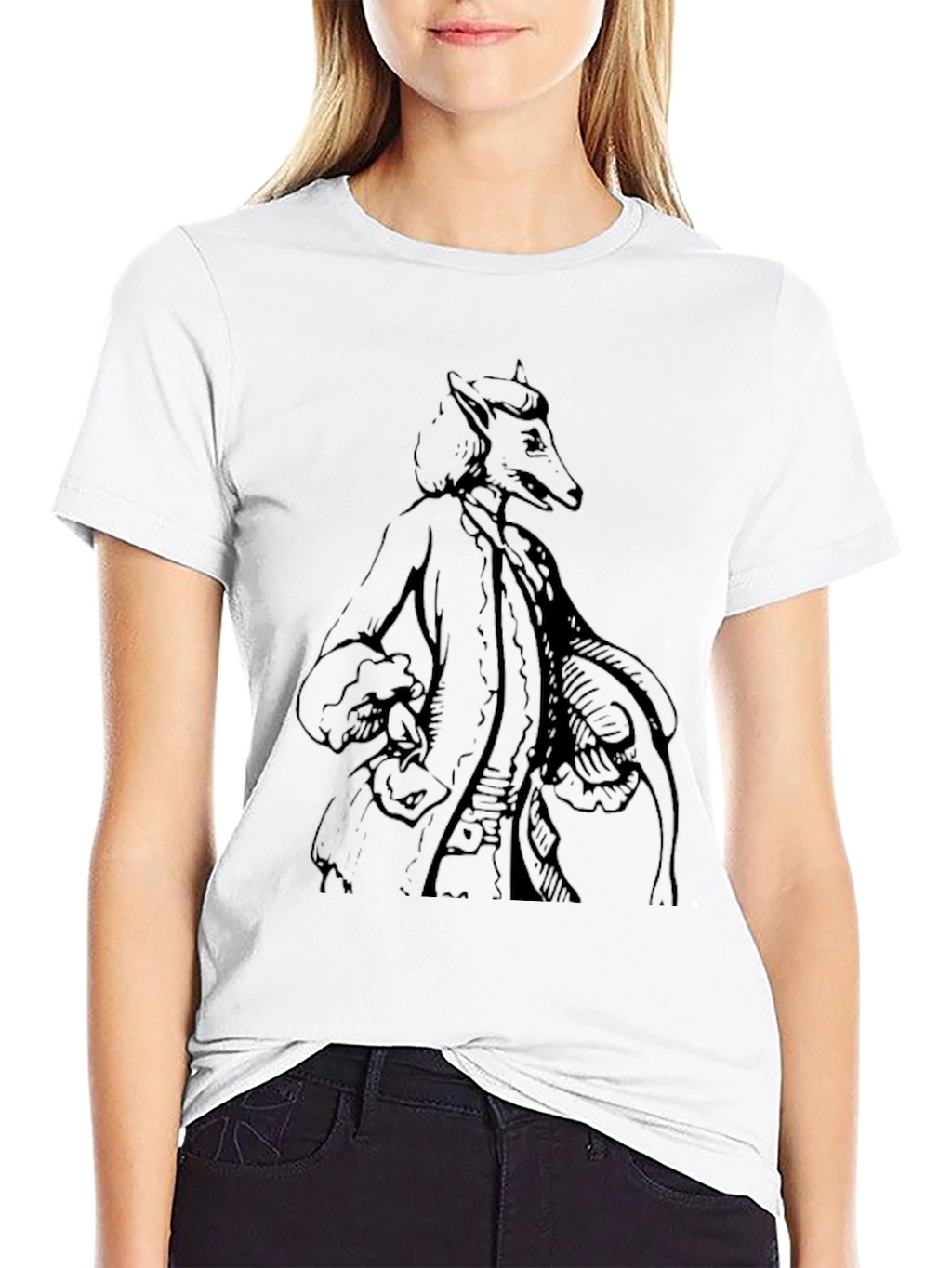 Black T-Shirt with Anthropomorphic Fox Design