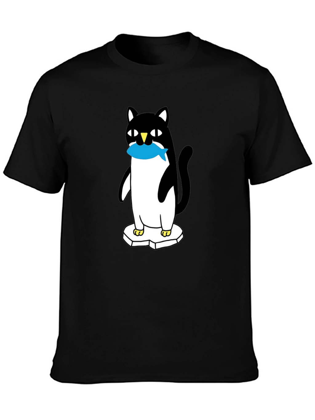 Cat Penguin Fish Black T-Shirt
