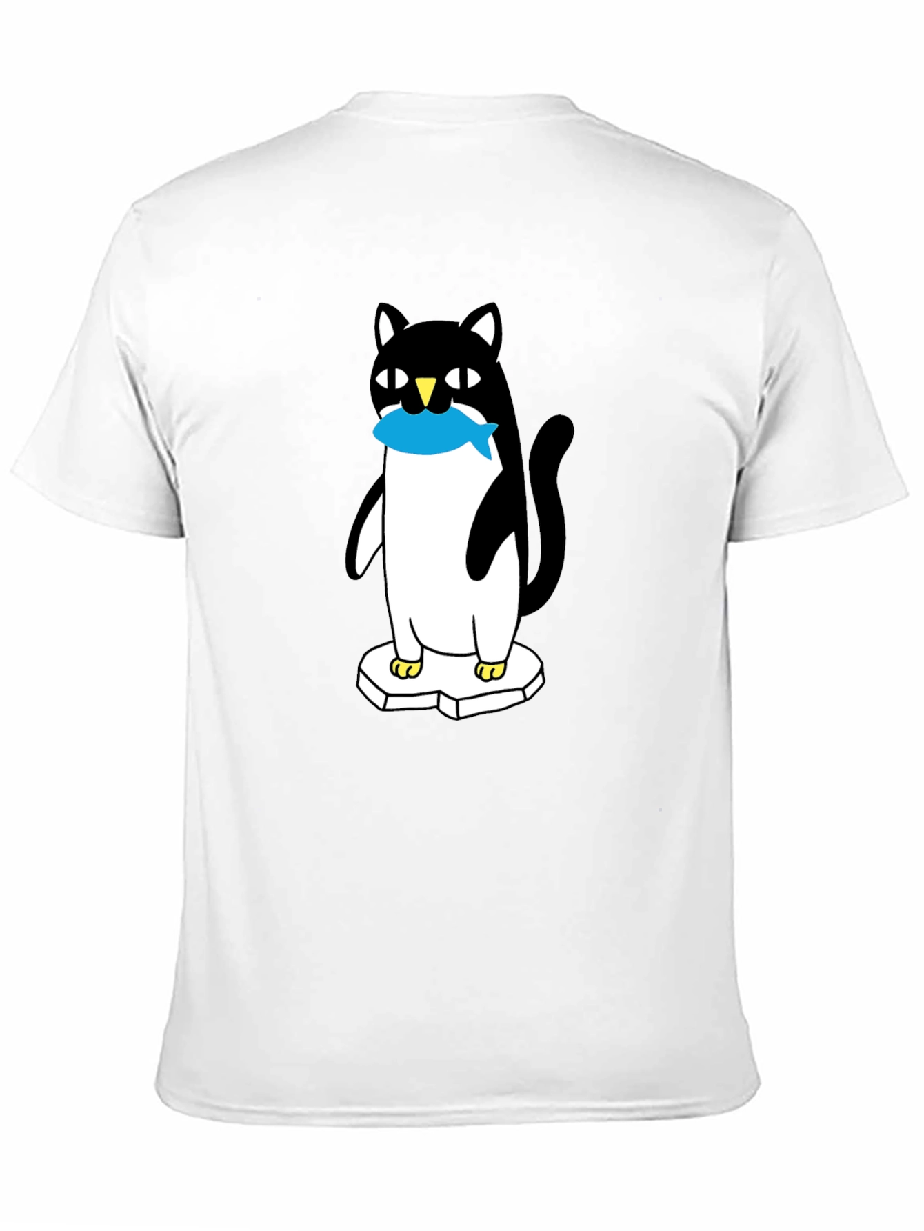 Cat Penguin Fish Black T-Shirt