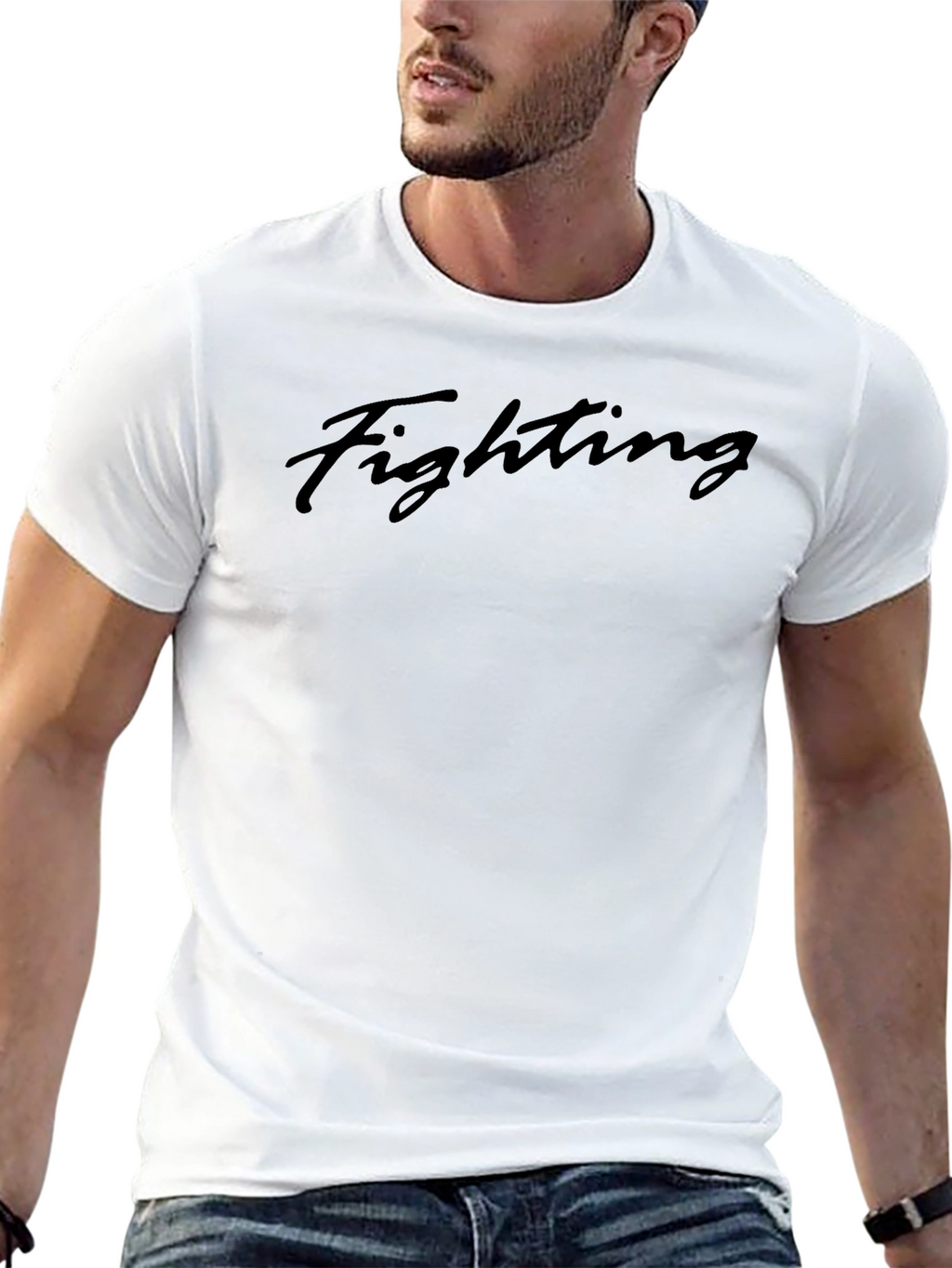 Fighting Script Black T-Shirt - Casual Style