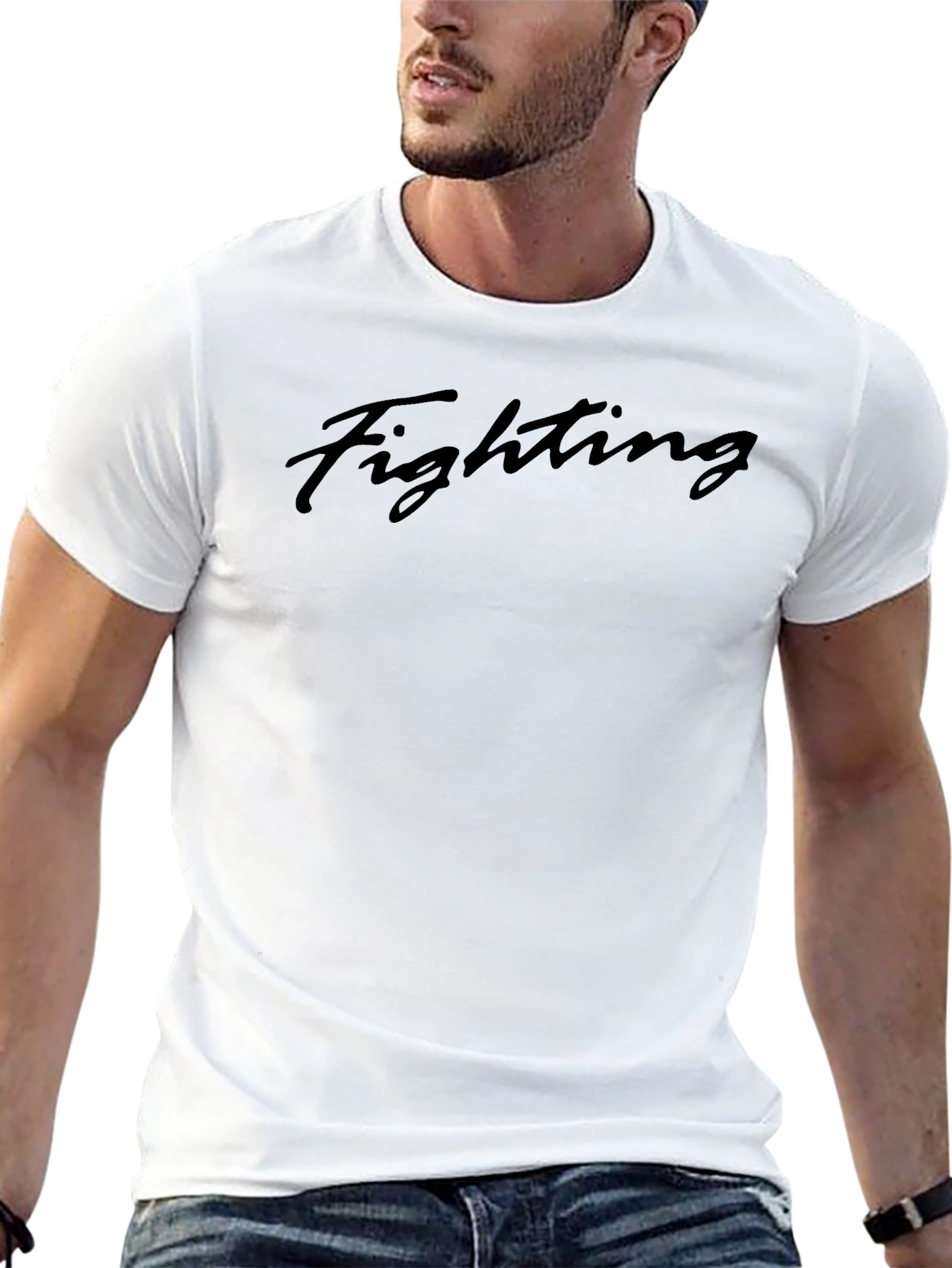 Fighting Script Black T-Shirt - Casual Style