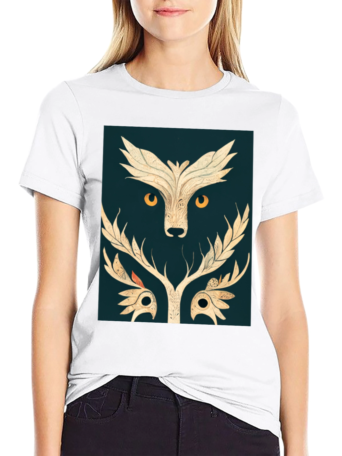 Abstract Owl Graphic Tee - Black