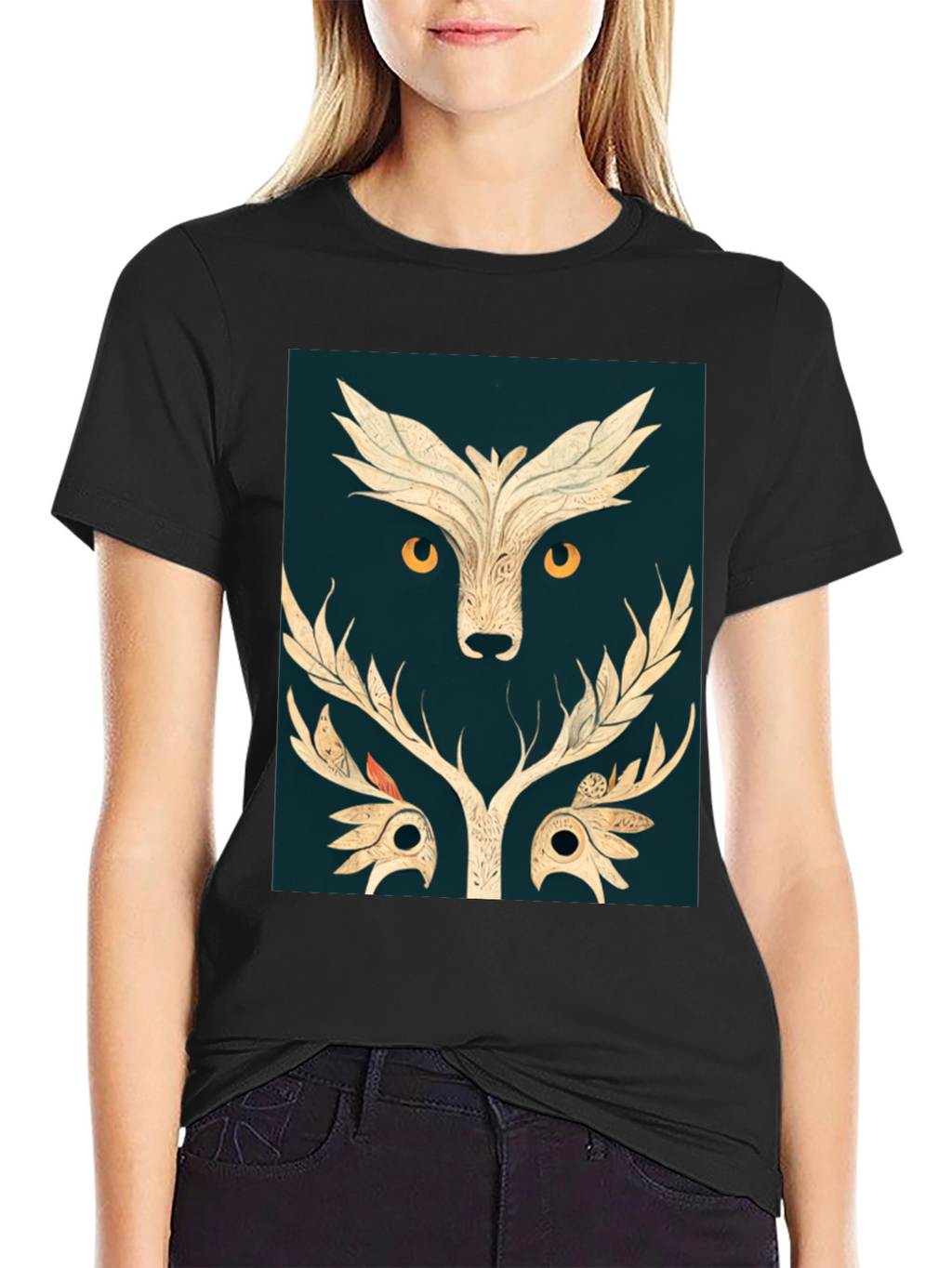 Abstract Owl Graphic Tee - Black