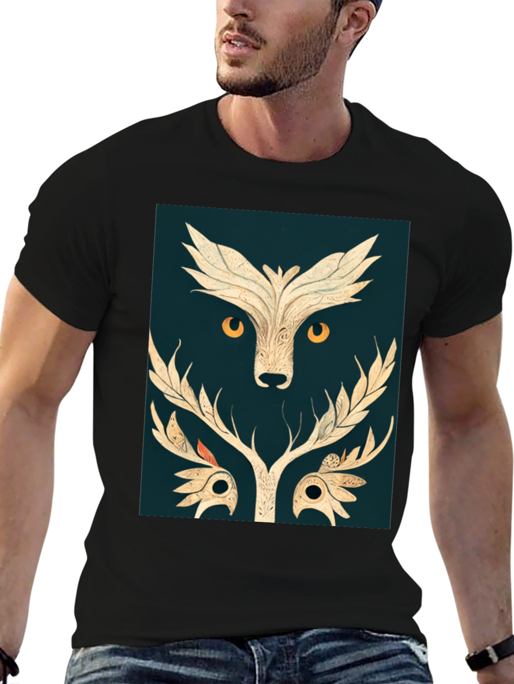 Abstract Owl Graphic Tee - Black