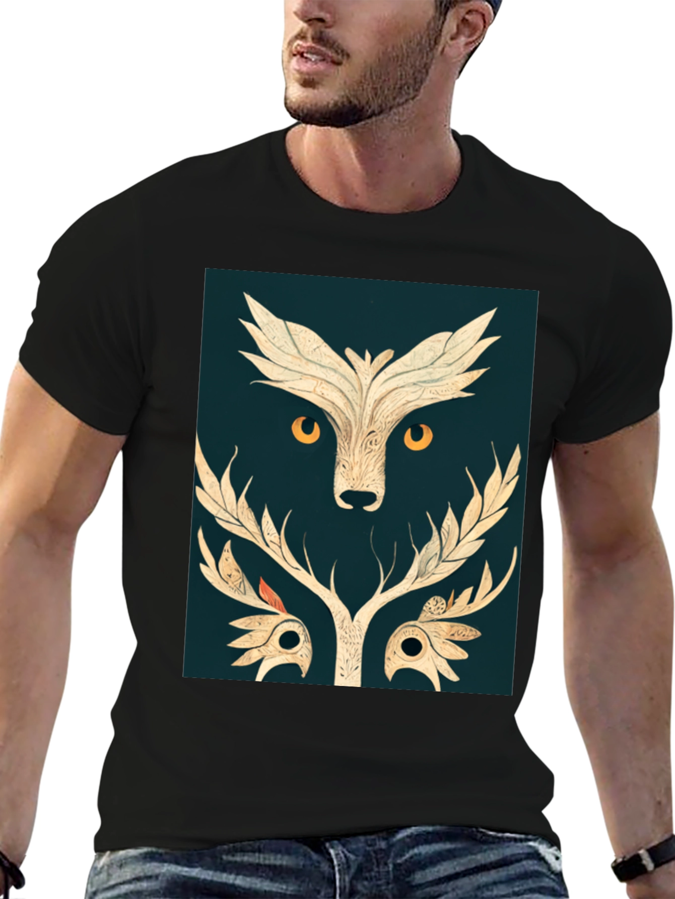 Abstract Owl Graphic Tee - Black