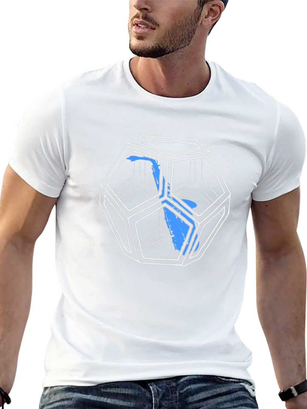 Geometric Icosahedron Graphic Tee - Black